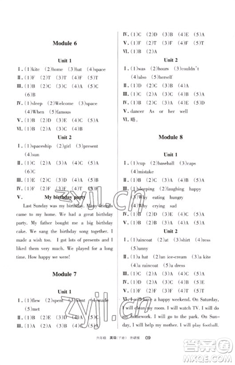 寧夏人民教育出版社2023學習之友六年級英語下冊外研版參考答案