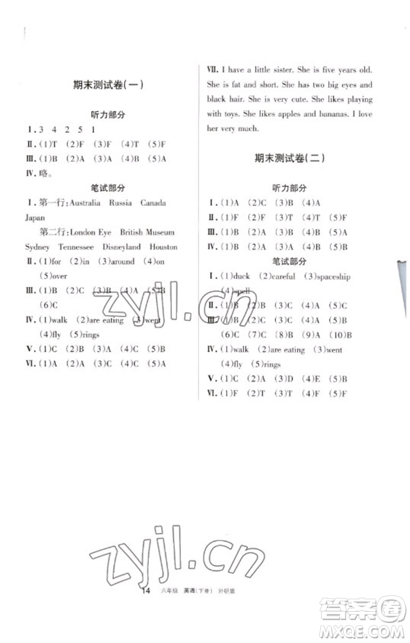 寧夏人民教育出版社2023學習之友六年級英語下冊外研版參考答案