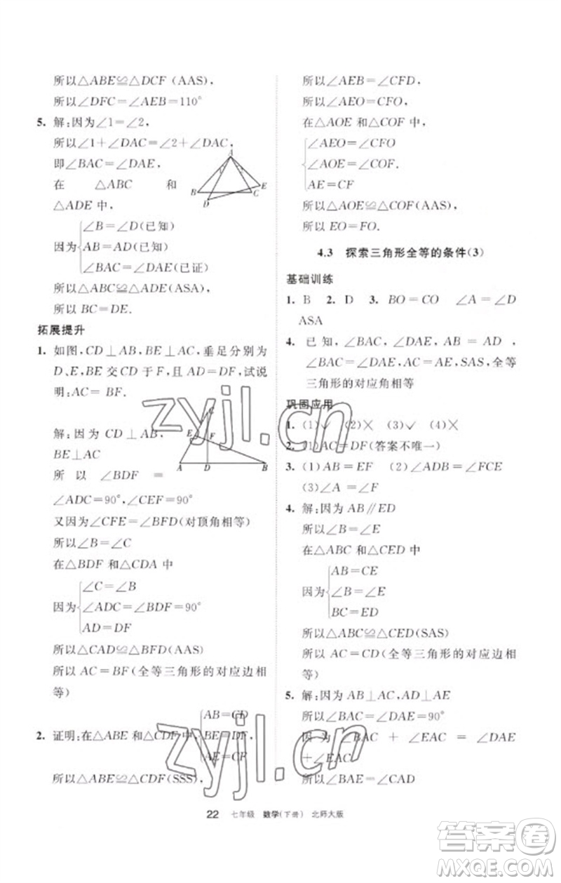 寧夏人民教育出版社2023學習之友七年級數(shù)學下冊北師大版參考答案