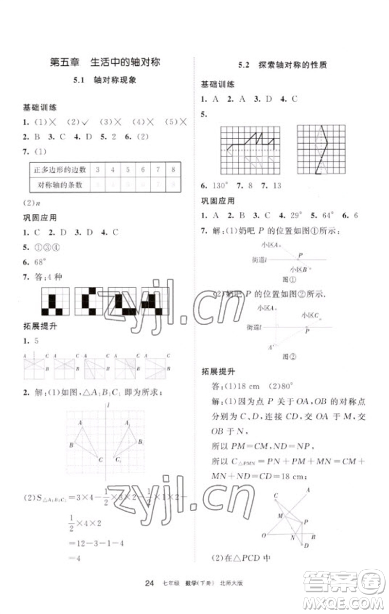 寧夏人民教育出版社2023學習之友七年級數(shù)學下冊北師大版參考答案