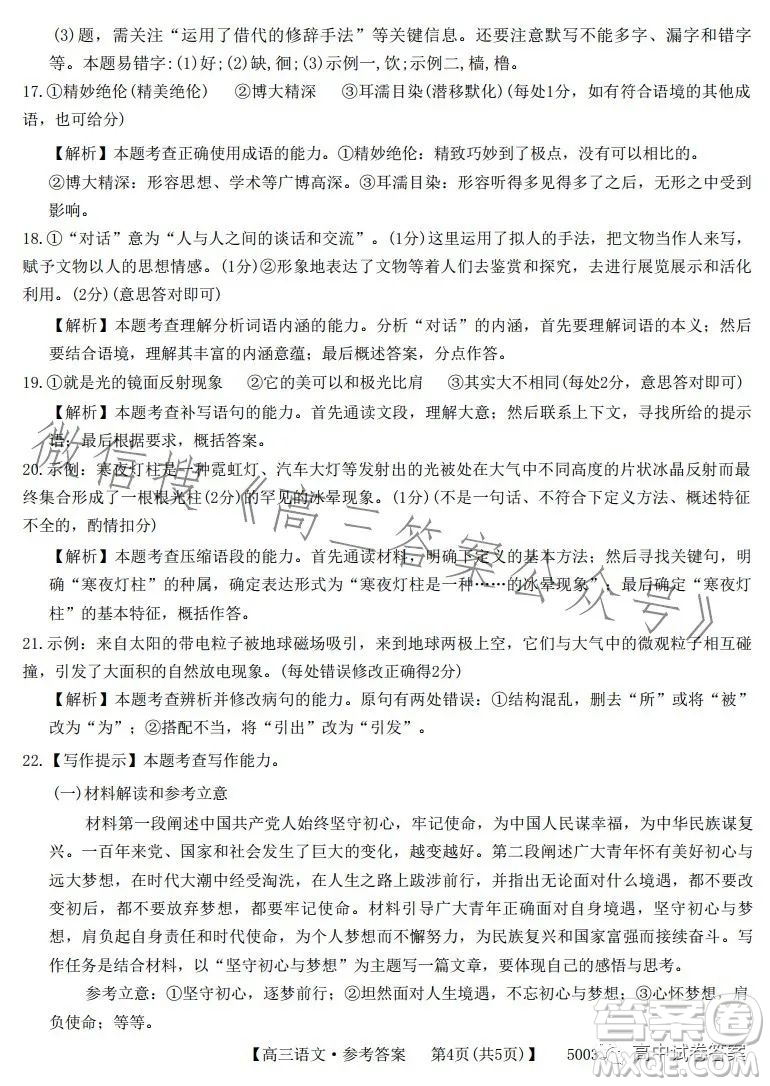 2023年金太陽(yáng)聯(lián)考5月5003C高三語(yǔ)文考試試卷答案