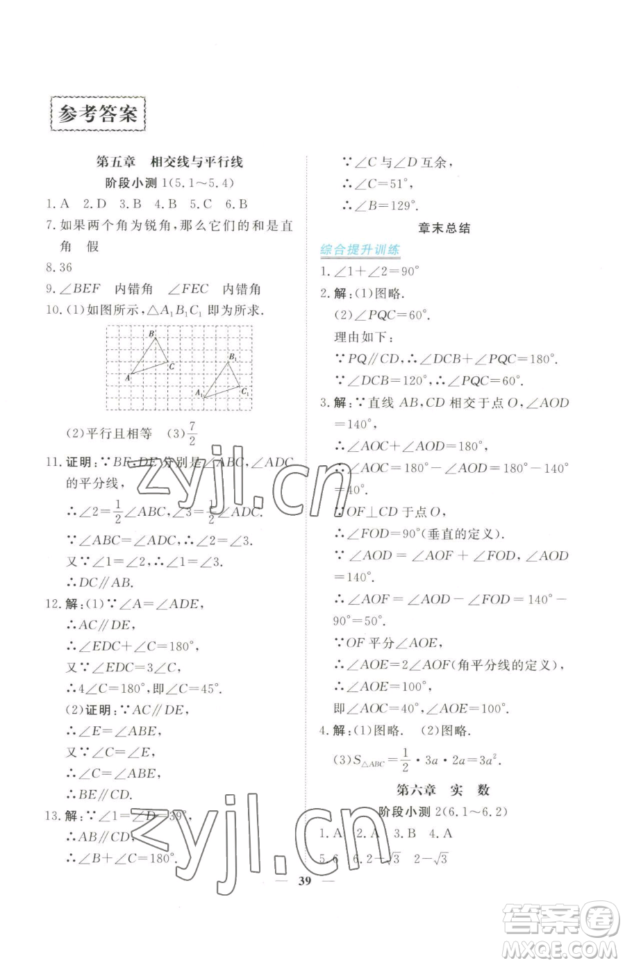 青海人民出版社2023新坐標(biāo)同步練習(xí)七年級(jí)下冊(cè)數(shù)學(xué)人教版青海專(zhuān)用參考答案