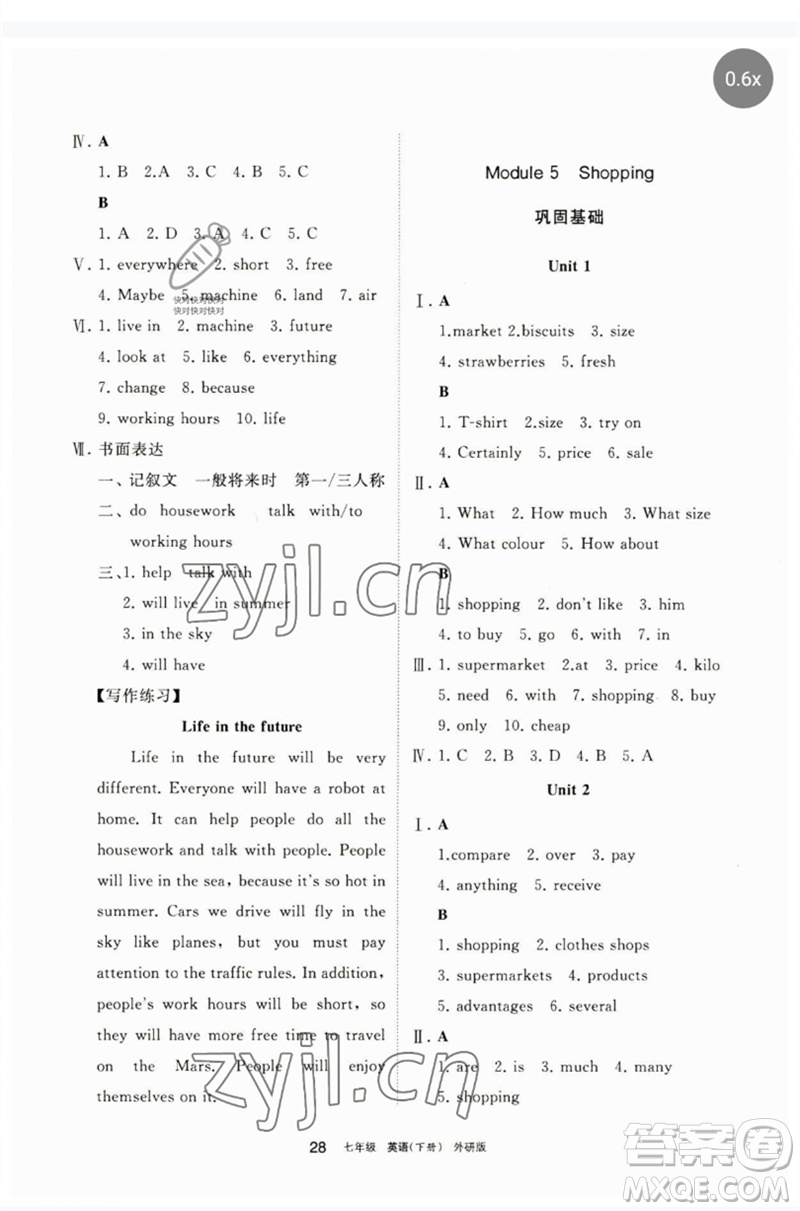 寧夏人民教育出版社2023學(xué)習(xí)之友七年級英語下冊外研版參考答案