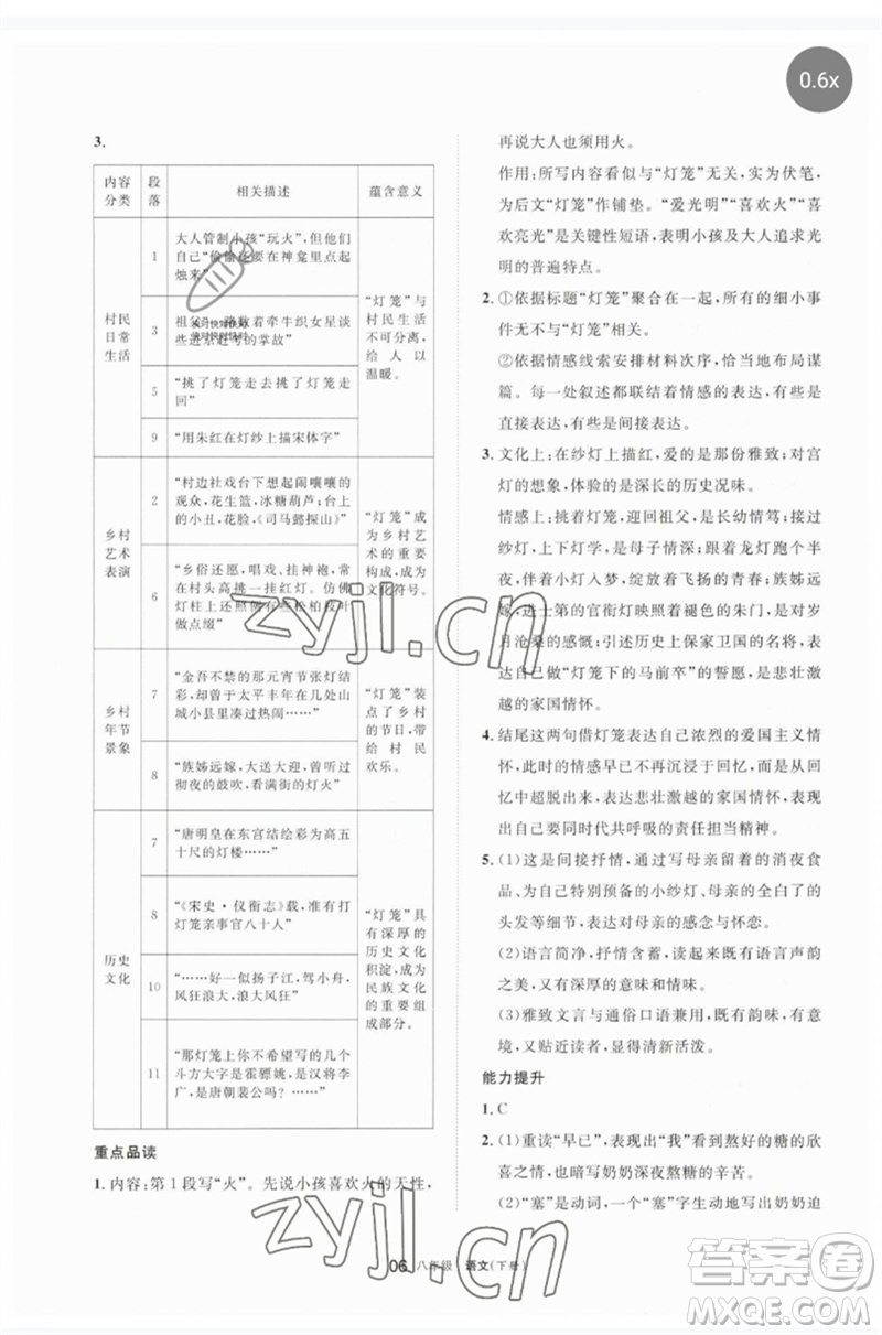 寧夏人民教育出版社2023學(xué)習(xí)之友八年級語文下冊人教版參考答案
