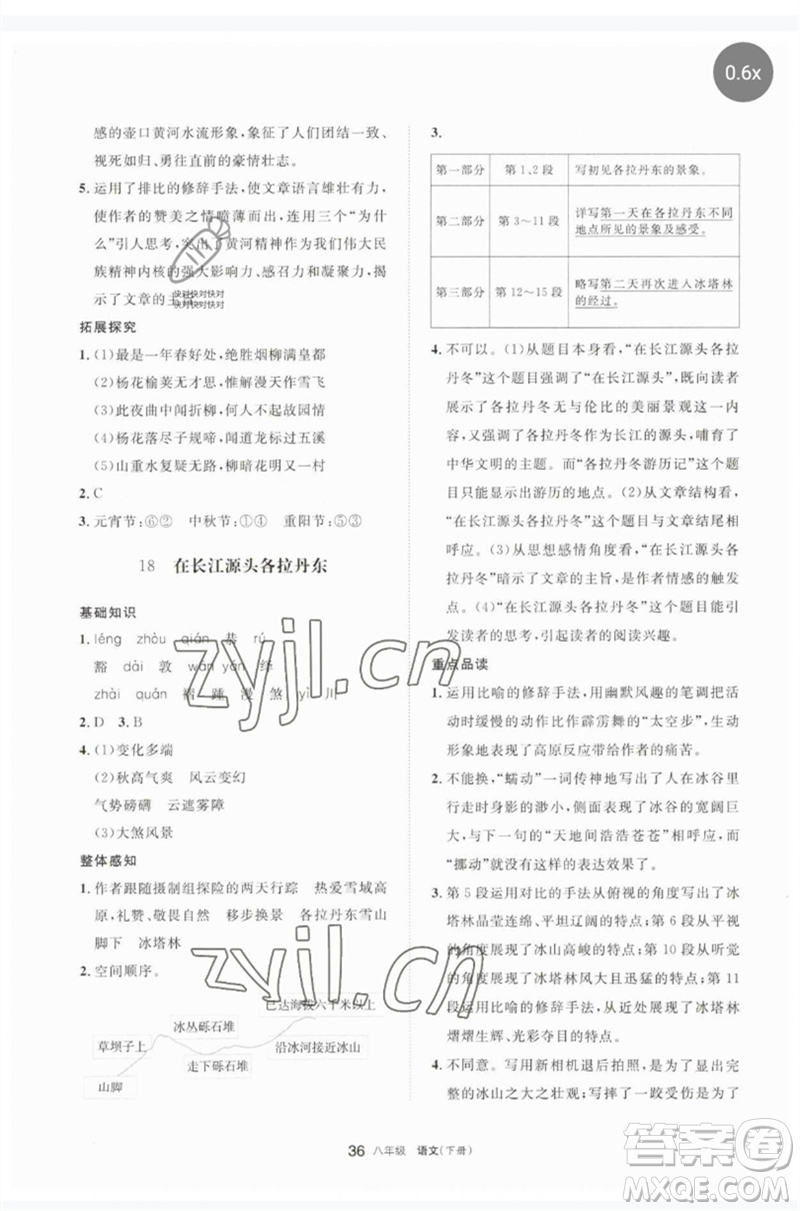 寧夏人民教育出版社2023學(xué)習(xí)之友八年級語文下冊人教版參考答案