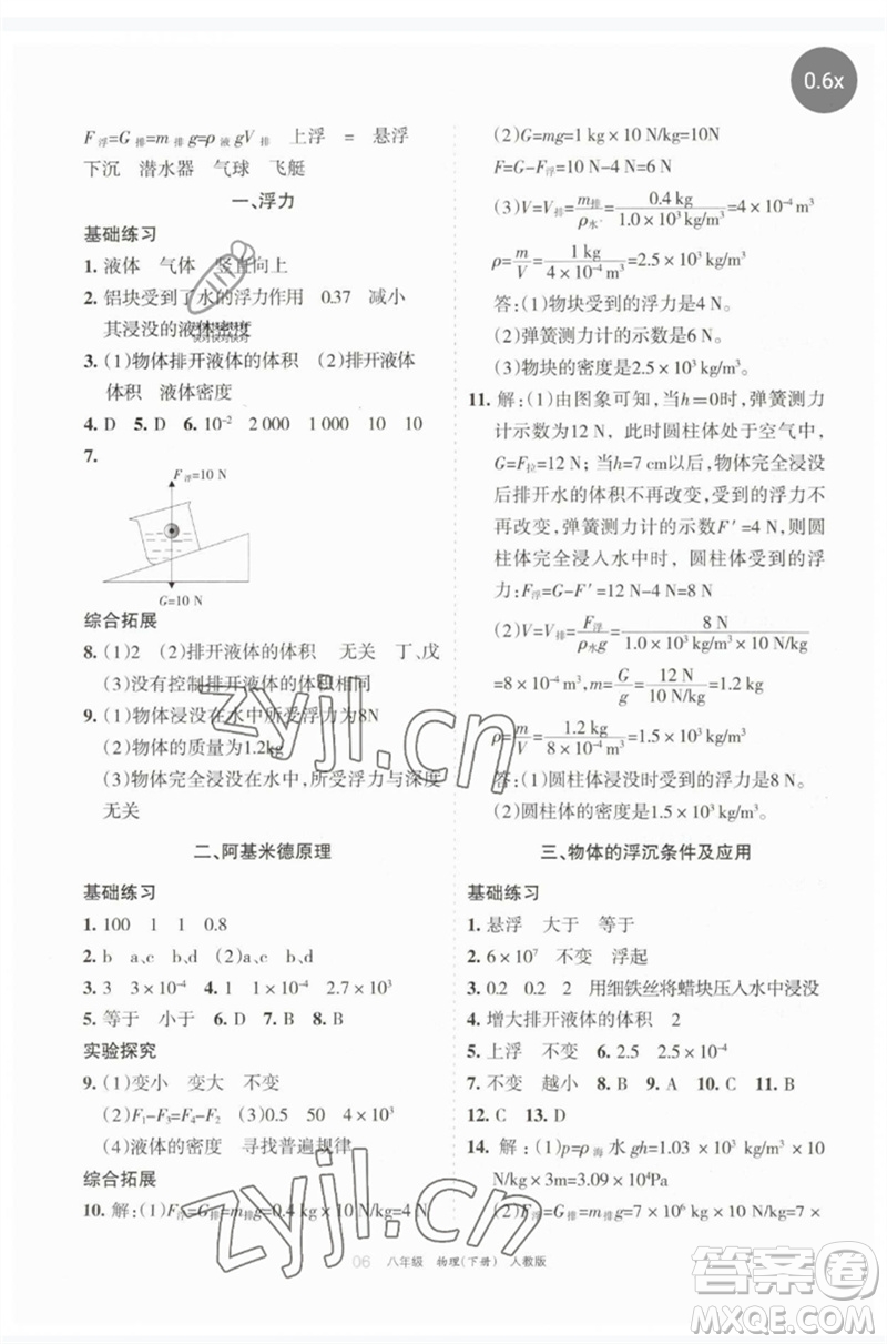 寧夏人民教育出版社2023學習之友八年級物理下冊人教版參考答案