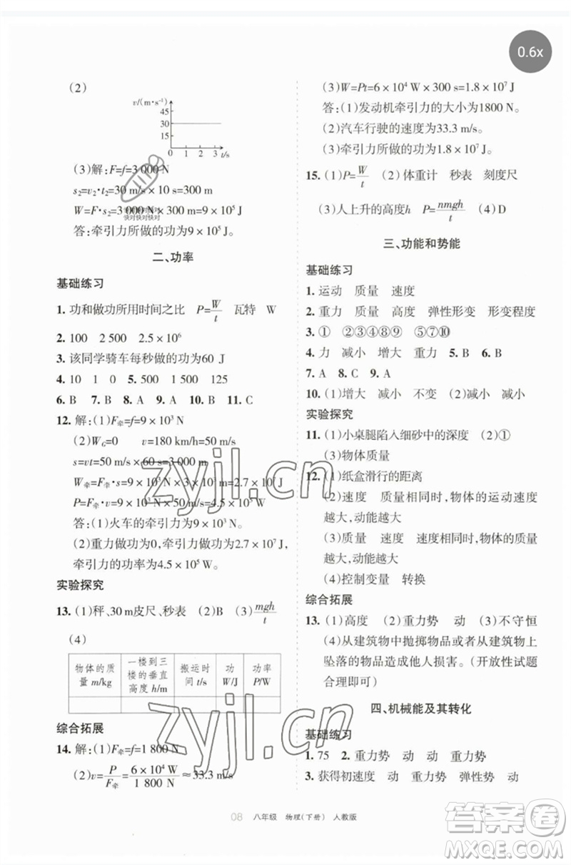 寧夏人民教育出版社2023學習之友八年級物理下冊人教版參考答案