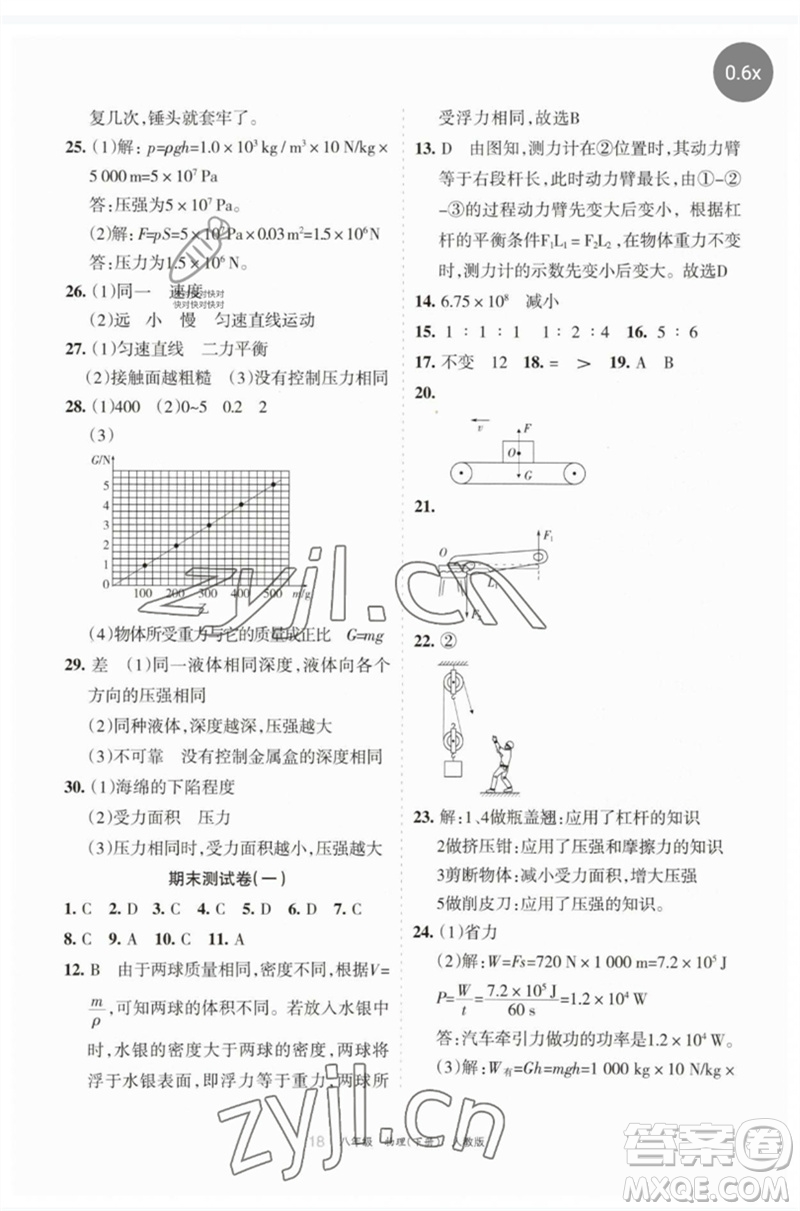 寧夏人民教育出版社2023學習之友八年級物理下冊人教版參考答案