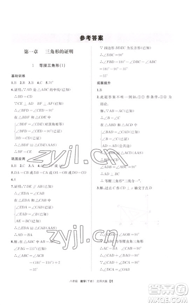 寧夏人民教育出版社2023學(xué)習(xí)之友八年級數(shù)學(xué)下冊北師大版參考答案