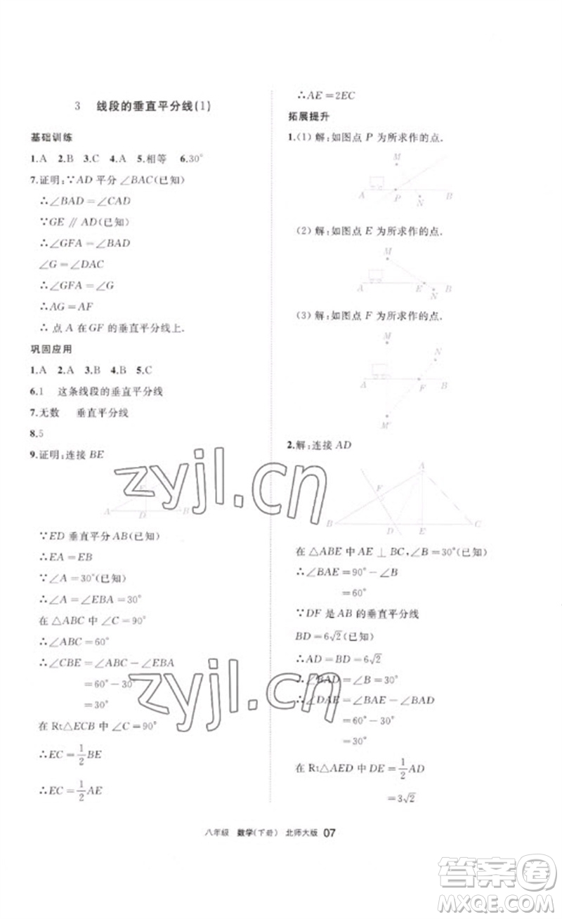 寧夏人民教育出版社2023學(xué)習(xí)之友八年級數(shù)學(xué)下冊北師大版參考答案