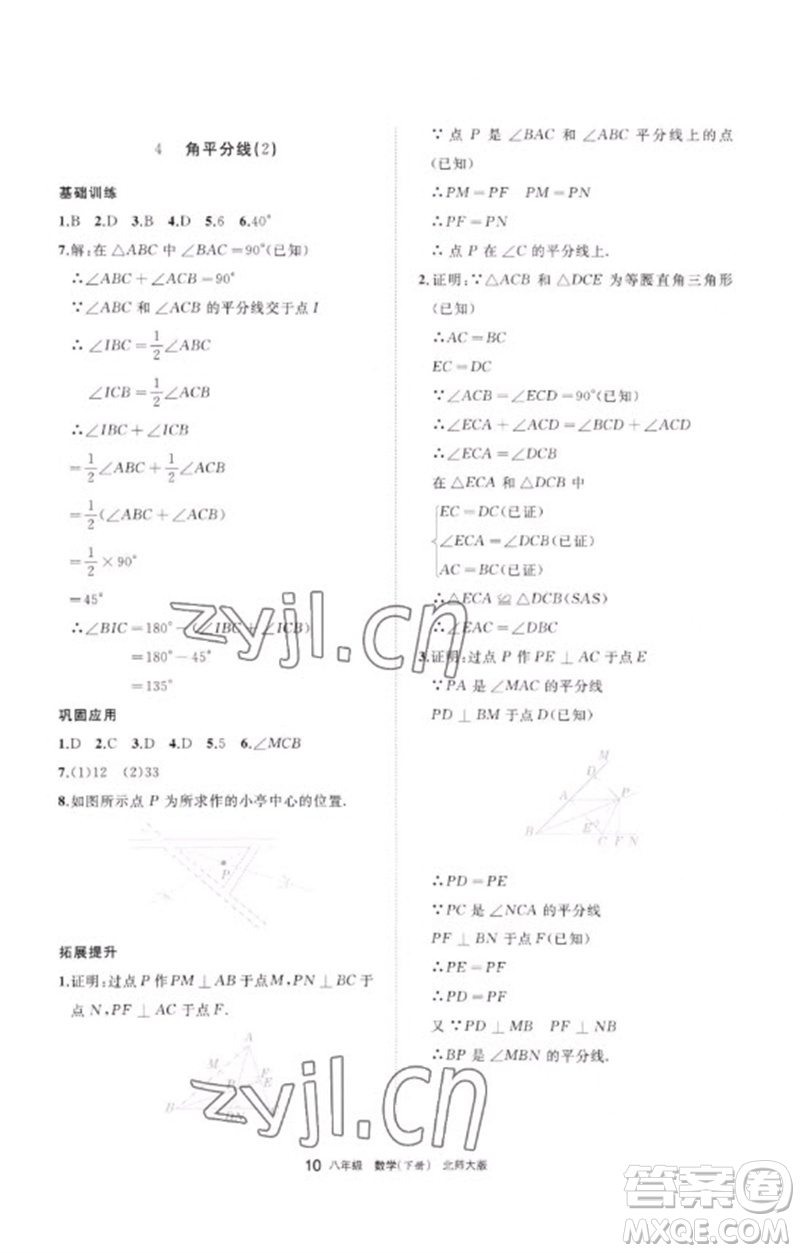 寧夏人民教育出版社2023學(xué)習(xí)之友八年級數(shù)學(xué)下冊北師大版參考答案