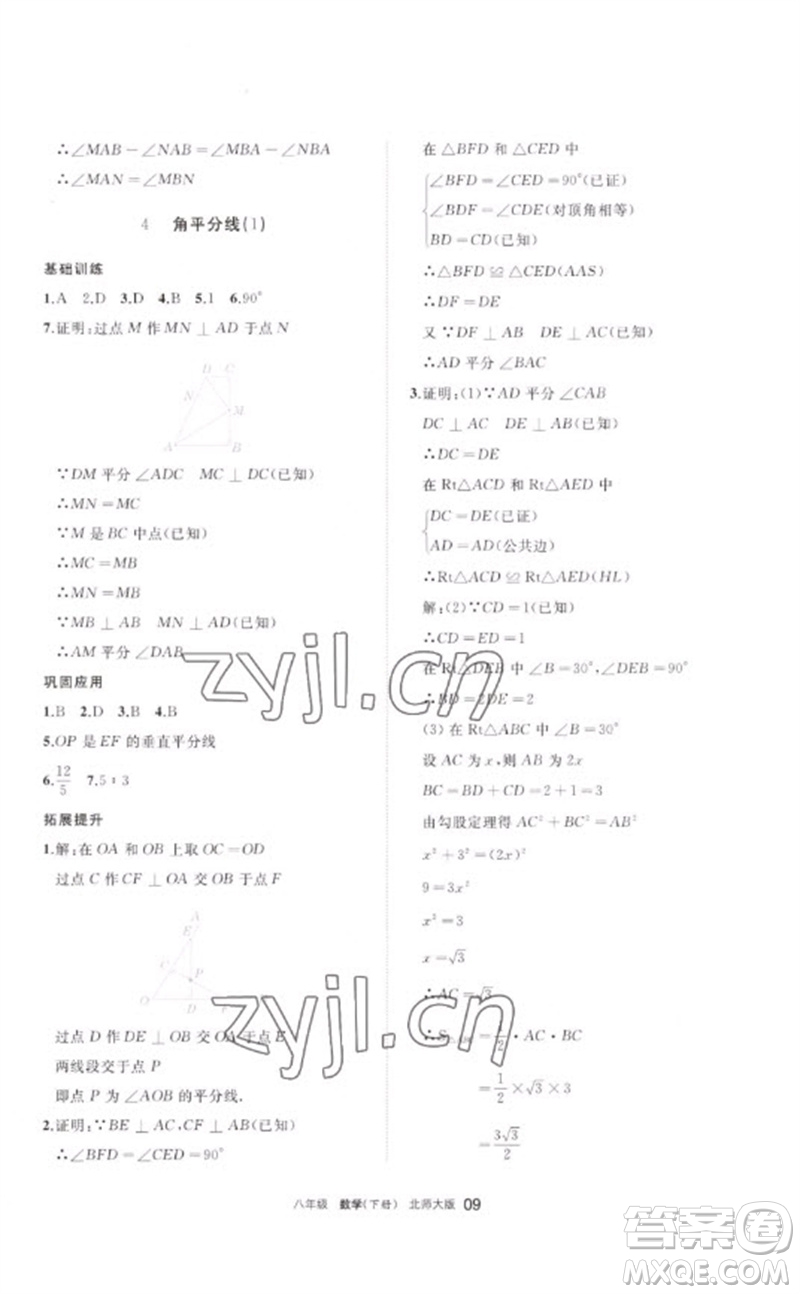 寧夏人民教育出版社2023學(xué)習(xí)之友八年級數(shù)學(xué)下冊北師大版參考答案
