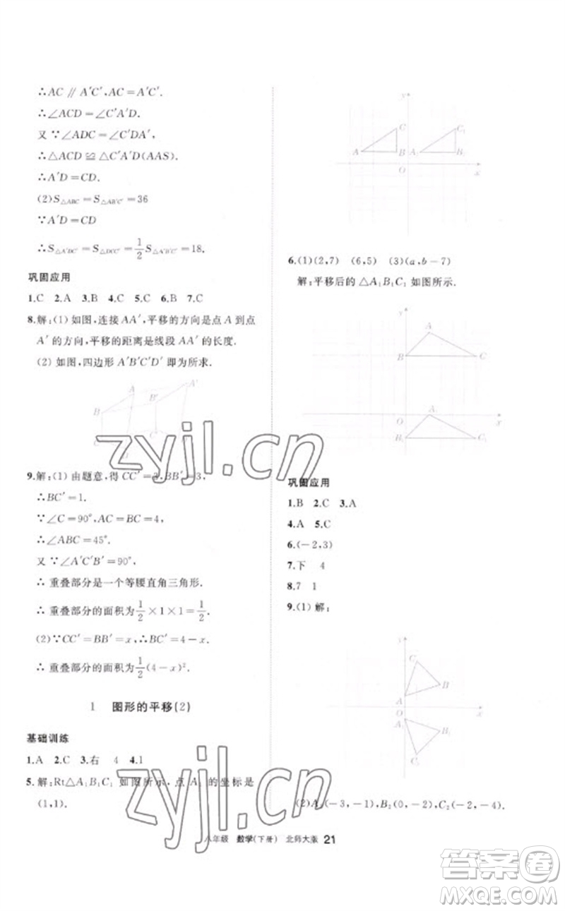 寧夏人民教育出版社2023學(xué)習(xí)之友八年級數(shù)學(xué)下冊北師大版參考答案
