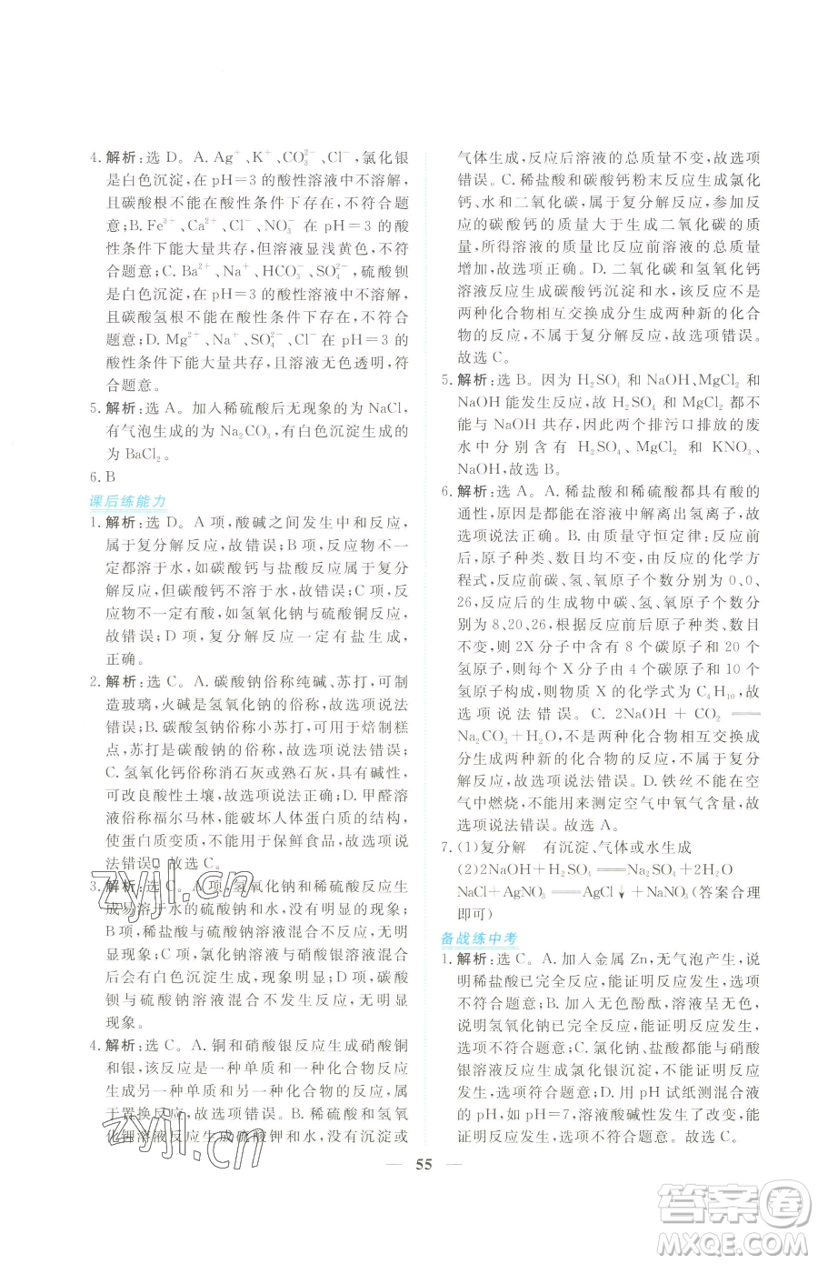 青海人民出版社2023新坐標(biāo)同步練習(xí)九年級(jí)下冊化學(xué)人教版青海專用參考答案