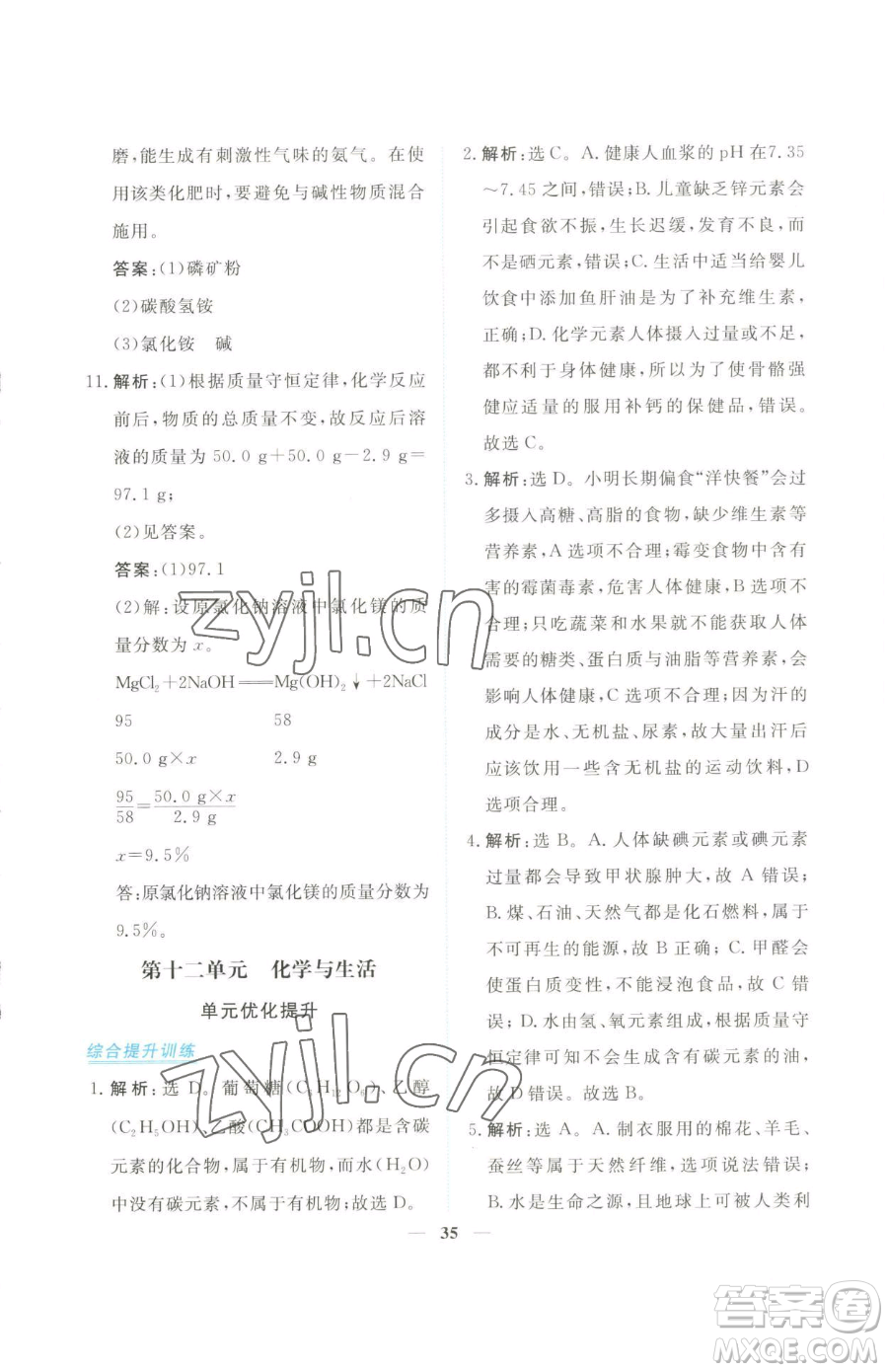 青海人民出版社2023新坐標(biāo)同步練習(xí)九年級(jí)下冊化學(xué)人教版青海專用參考答案