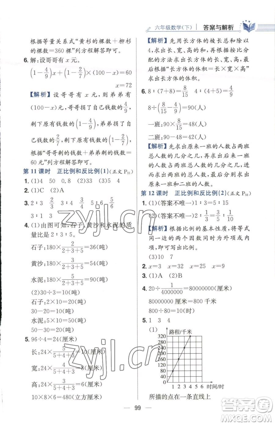 陜西人民教育出版社2023小學教材全練六年級下冊數(shù)學江蘇版參考答案