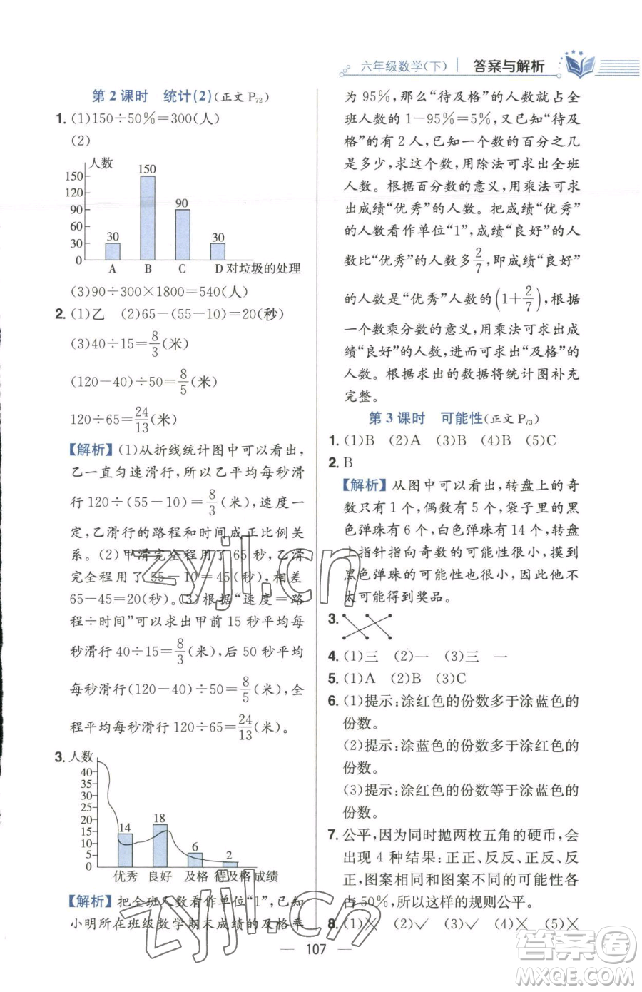 陜西人民教育出版社2023小學教材全練六年級下冊數(shù)學江蘇版參考答案