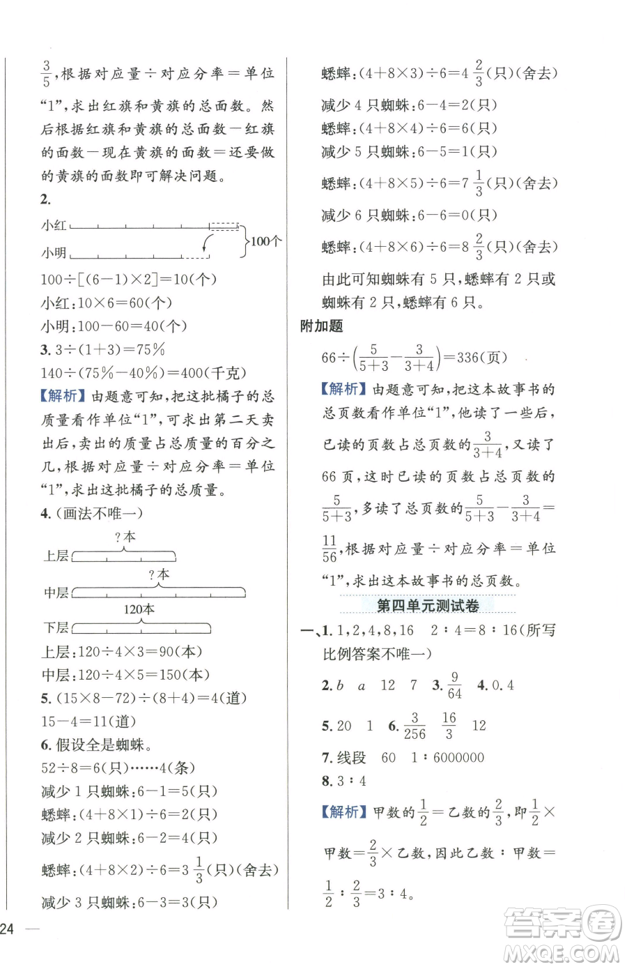 陜西人民教育出版社2023小學教材全練六年級下冊數(shù)學江蘇版參考答案