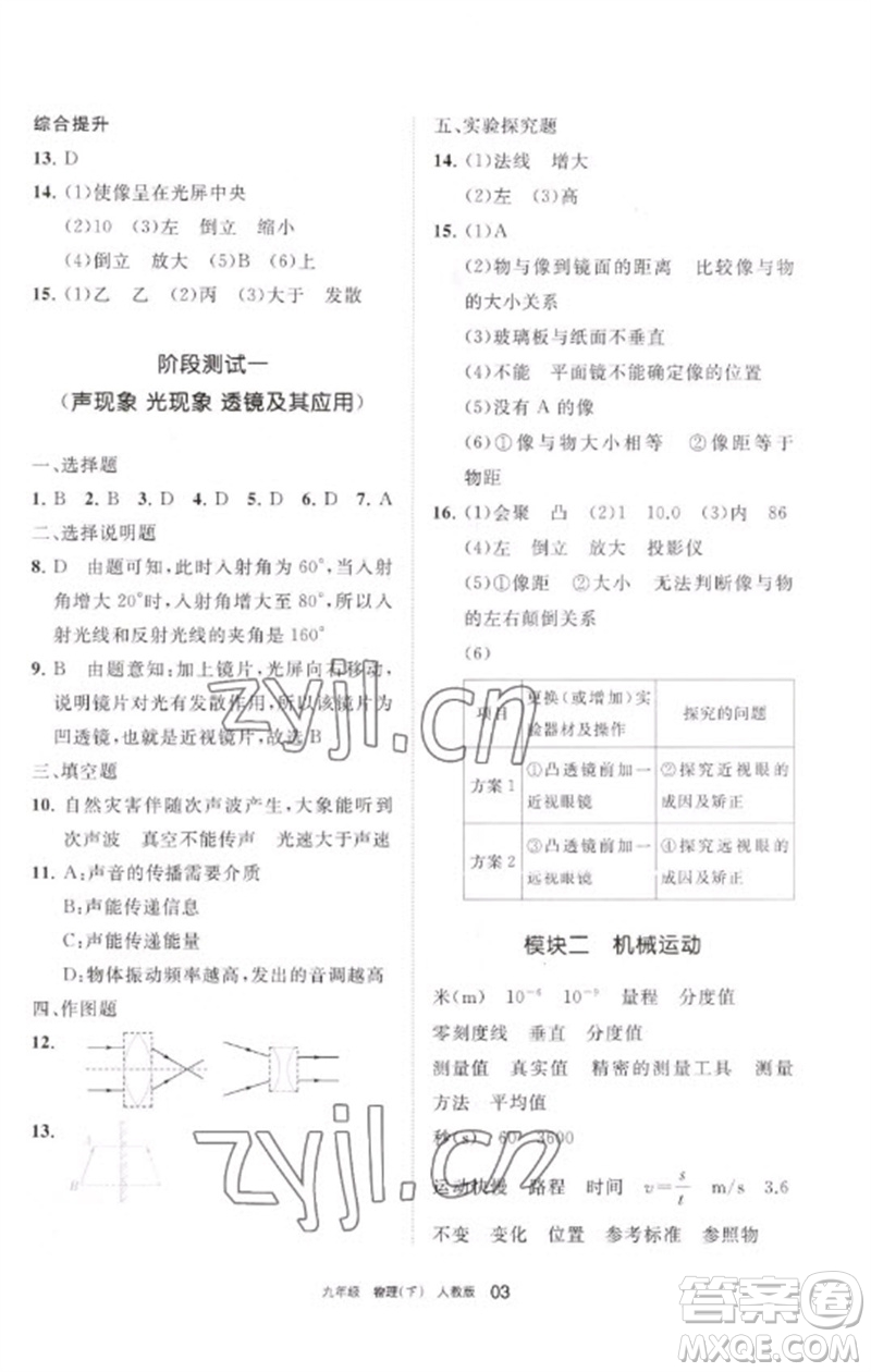 寧夏人民教育出版社2023學習之友九年級物理下冊人教版參考答案