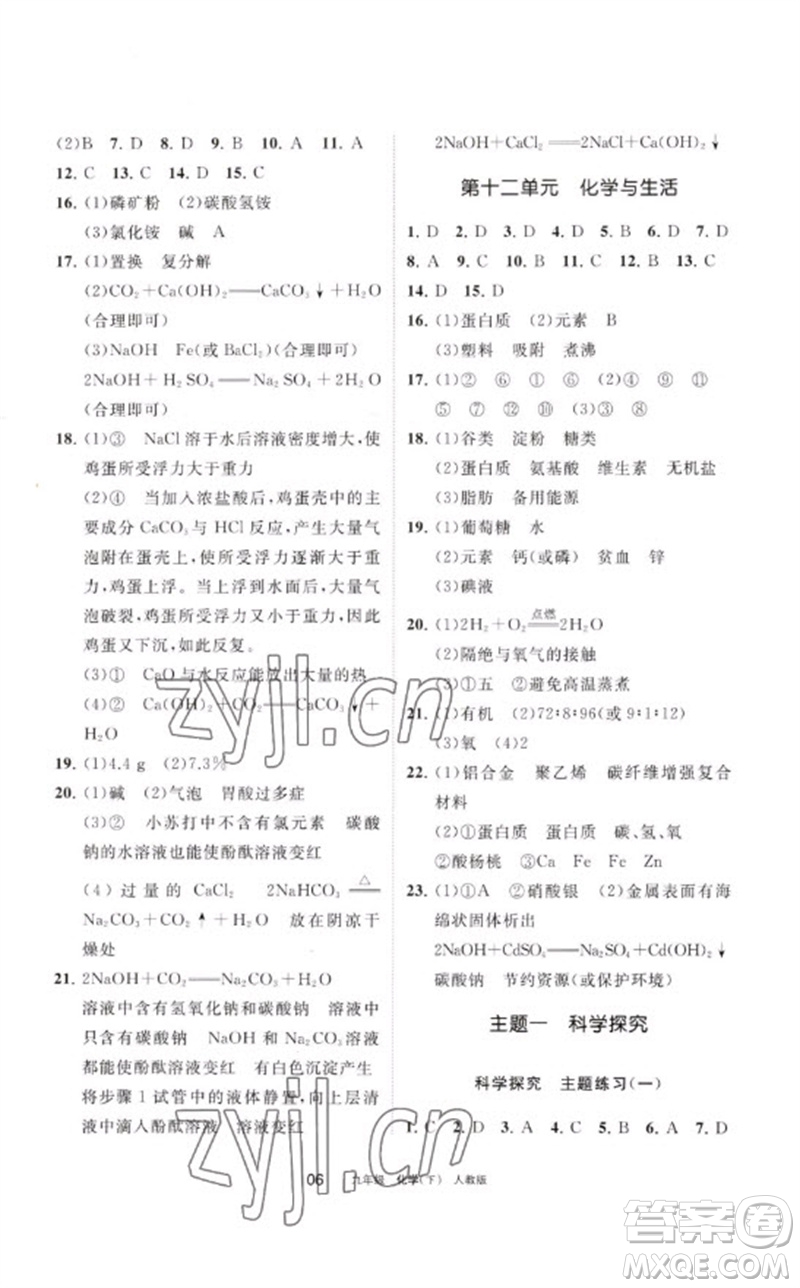 寧夏人民教育出版社2023學(xué)習(xí)之友九年級(jí)化學(xué)下冊(cè)人教版參考答案