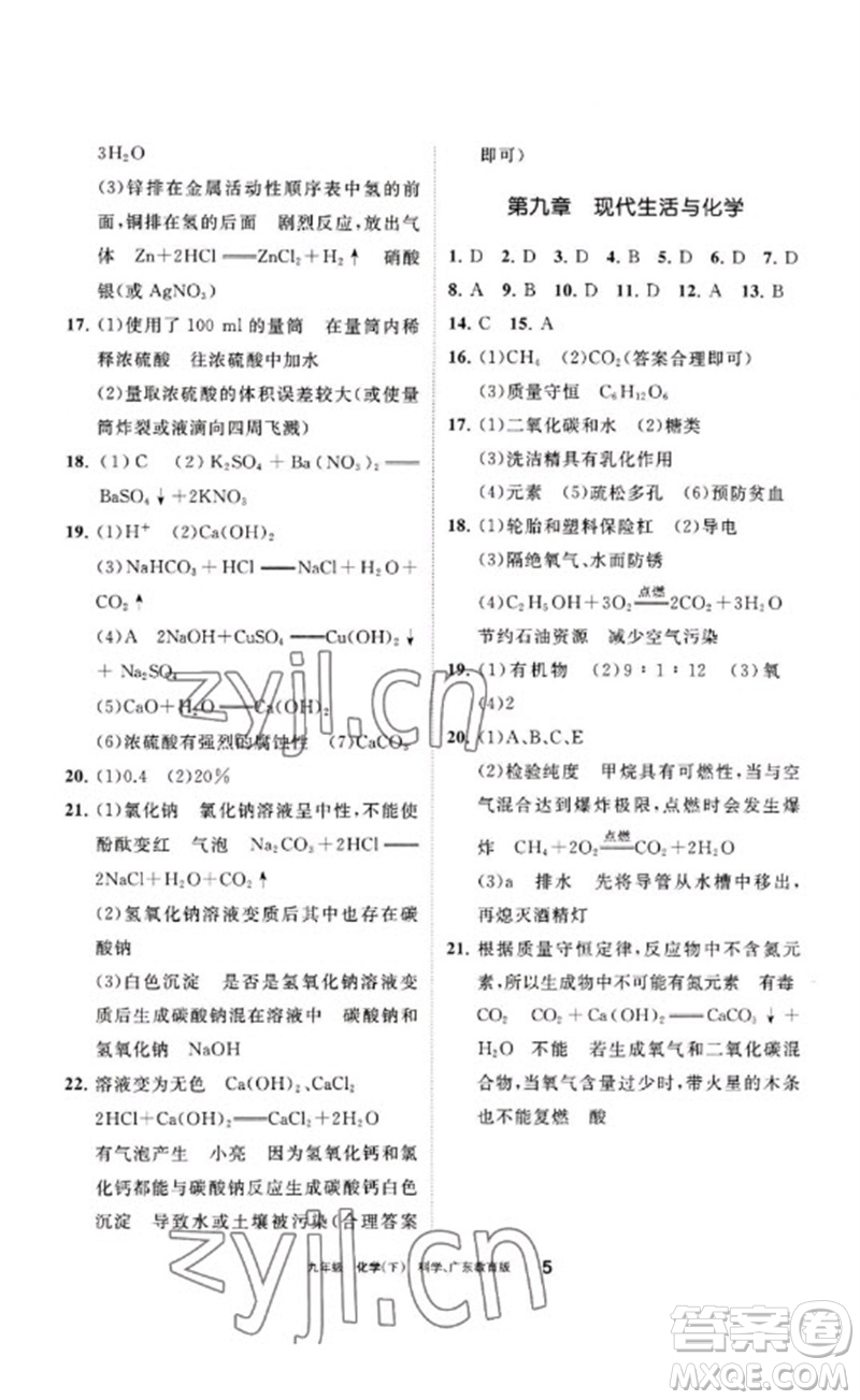 寧夏人民教育出版社2023學習之友九年級化學下冊科粵版參考答案