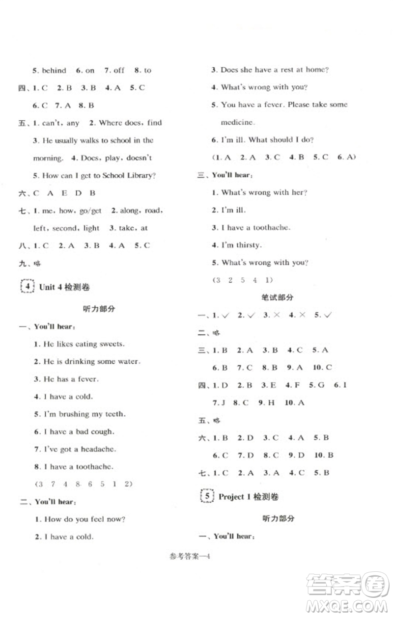 江蘇鳳凰少年兒童出版社2023學(xué)習(xí)樂園單元自主檢測五年級英語下冊譯林版參考答案