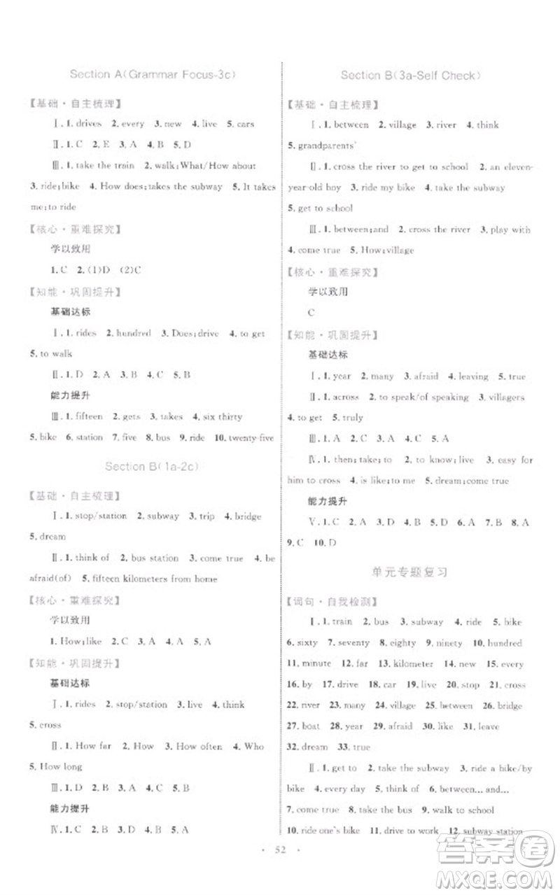 內(nèi)蒙古教育出版社2023初中同步學(xué)習(xí)目標(biāo)與檢測七年級英語下冊人教版參考答案