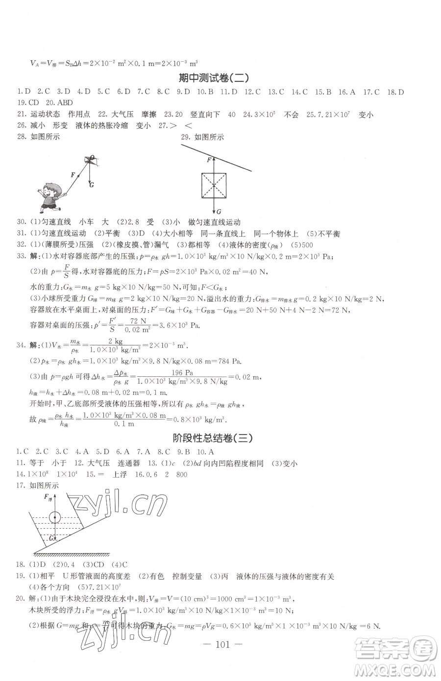 吉林教育出版社2023創(chuàng)新思維全程備考金題一卷通八年級(jí)下冊(cè)物理教科版參考答案