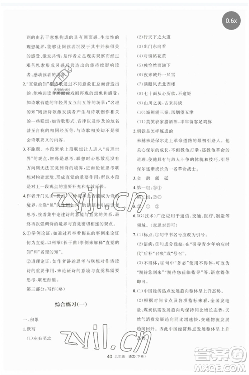 寧夏人民教育出版社2023學(xué)習(xí)之友九年級(jí)語(yǔ)文下冊(cè)人教版參考答案