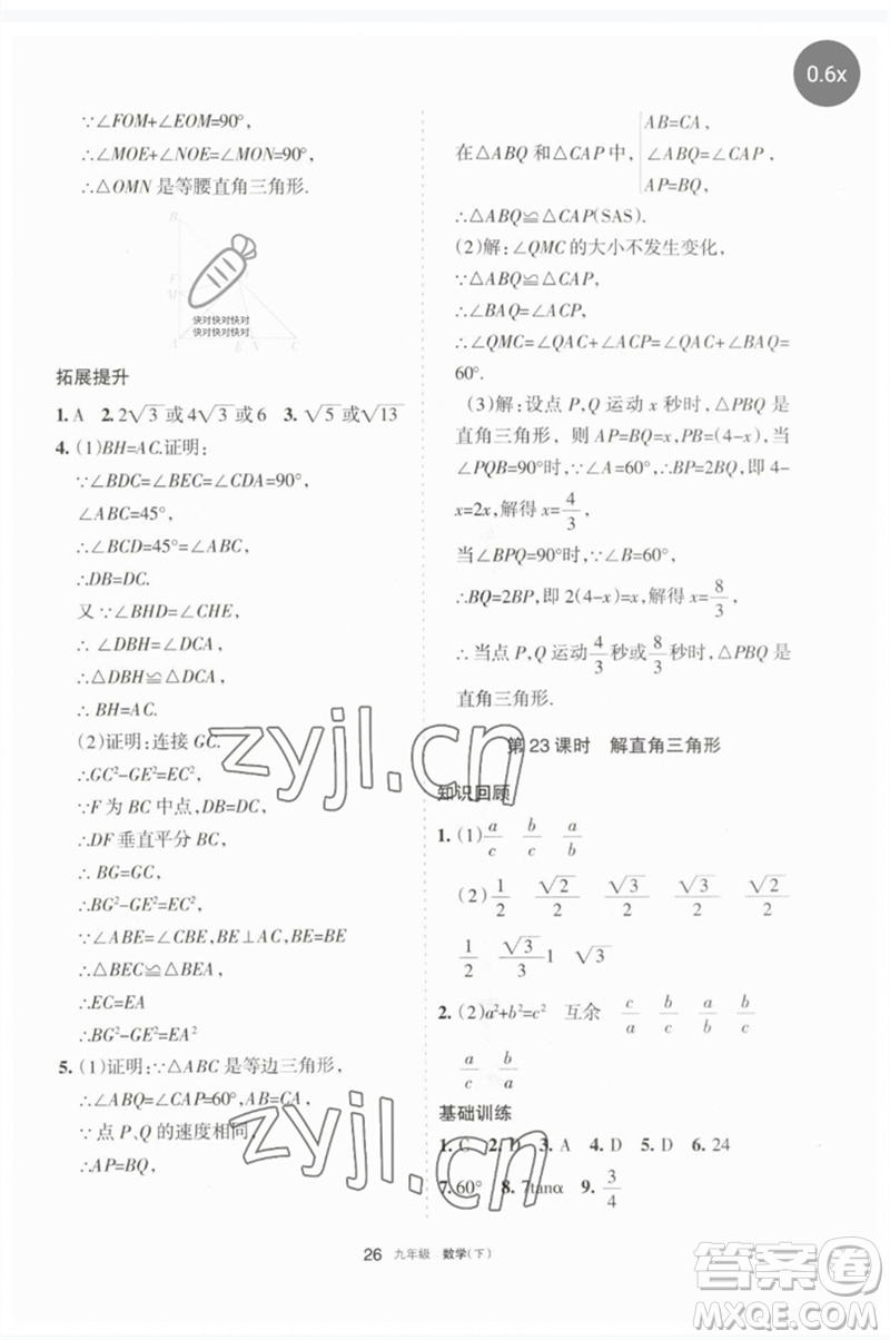 寧夏人民教育出版社2023學(xué)習(xí)之友九年級(jí)數(shù)學(xué)下冊(cè)人教版參考答案