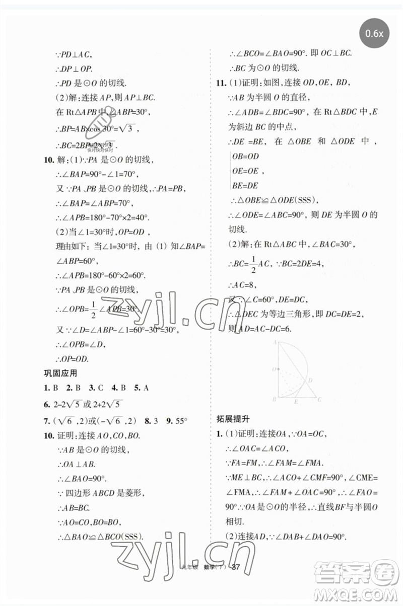 寧夏人民教育出版社2023學(xué)習(xí)之友九年級(jí)數(shù)學(xué)下冊(cè)人教版參考答案