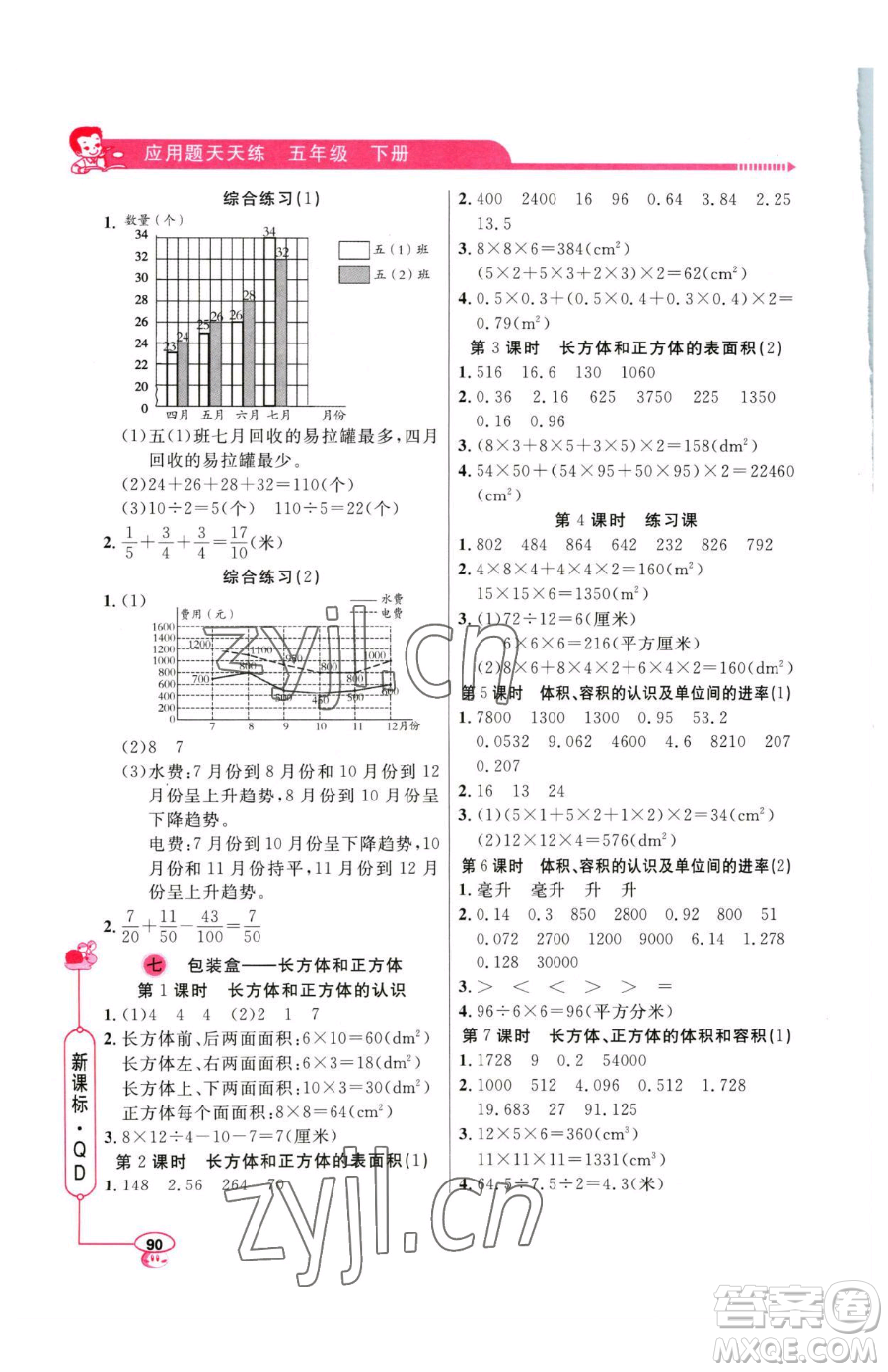山東畫報(bào)出版社2023應(yīng)用題天天練五年級下冊數(shù)學(xué)青島版參考答案