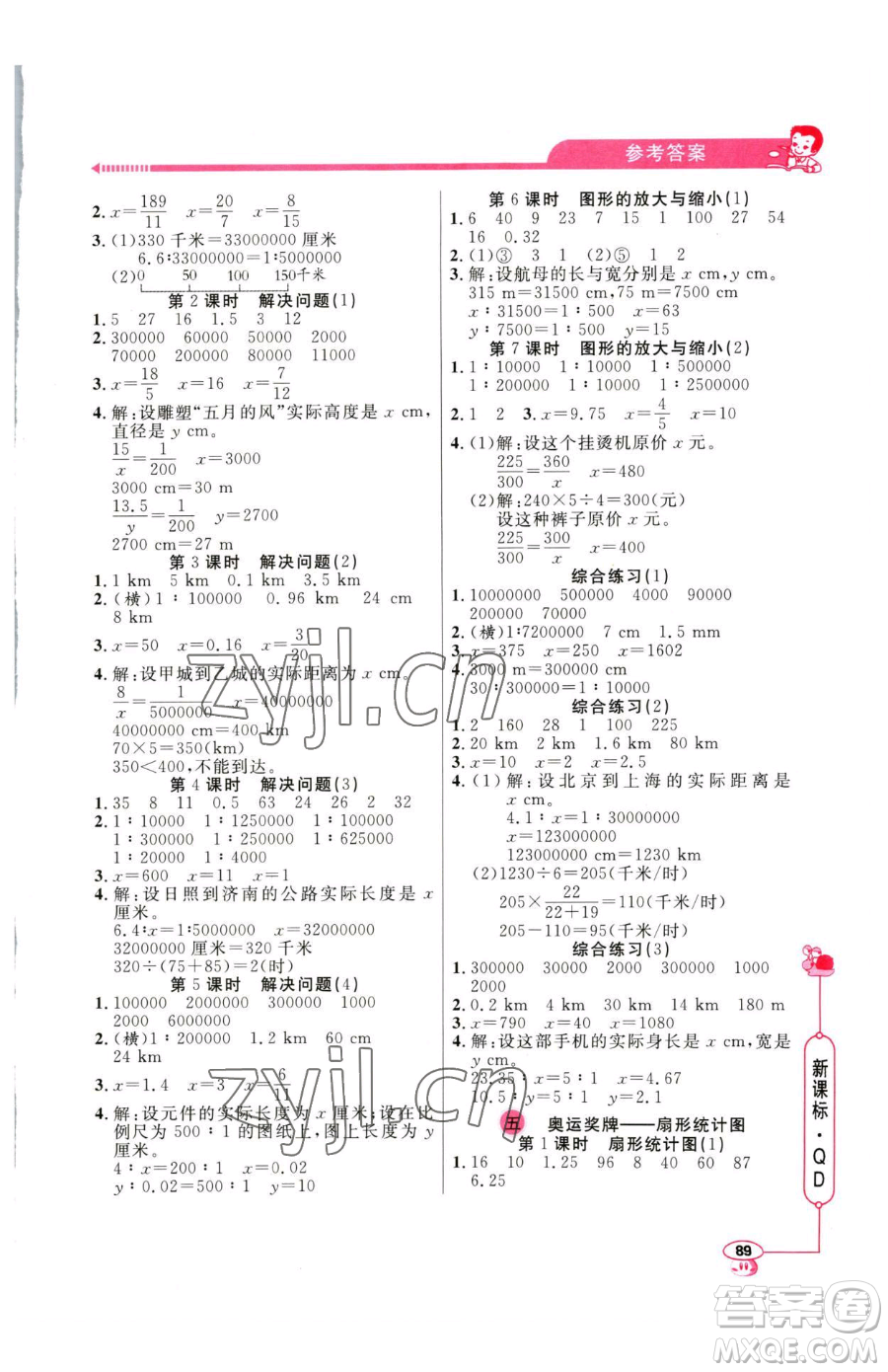 山東畫報(bào)出版社2023應(yīng)用題天天練六年級(jí)下冊(cè)數(shù)學(xué)青島版參考答案