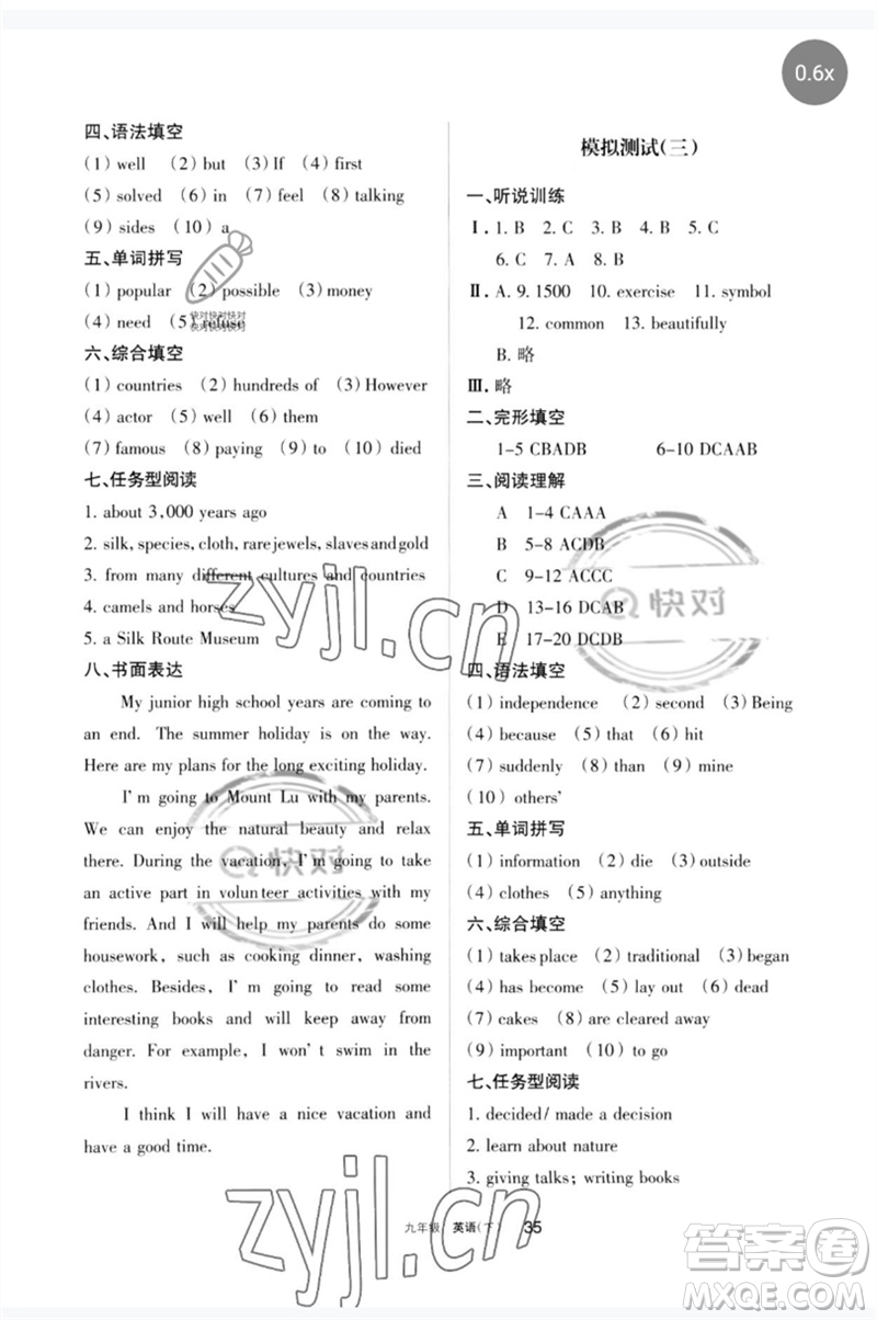 寧夏人民教育出版社2023學習之友九年級英語下冊人教版參考答案