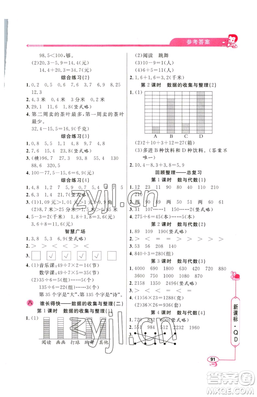 山東畫報(bào)出版社2023應(yīng)用題天天練三年級下冊數(shù)學(xué)青島版參考答案