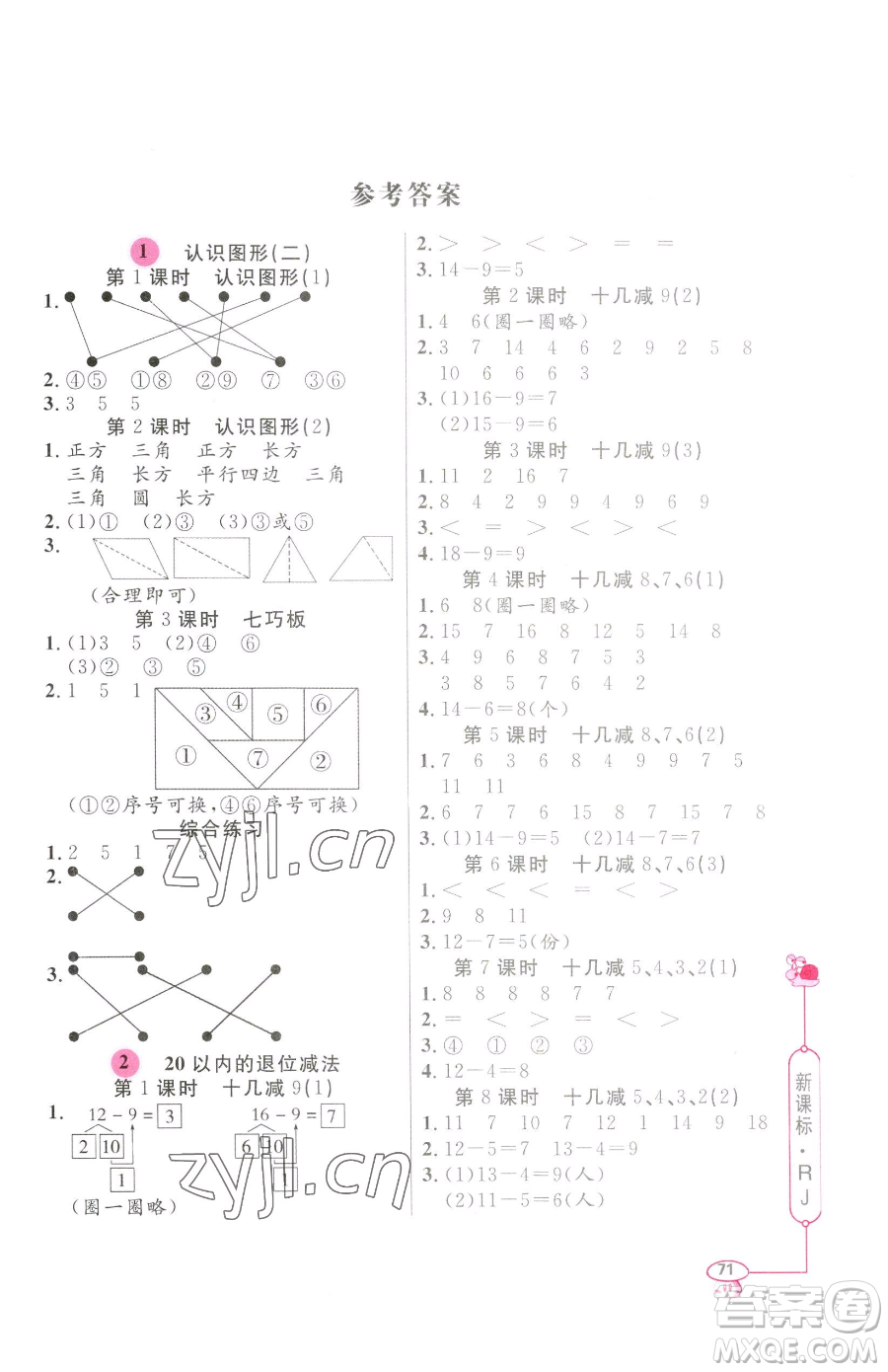山東畫報出版社2023應(yīng)用題天天練一年級下冊數(shù)學(xué)人教版參考答案