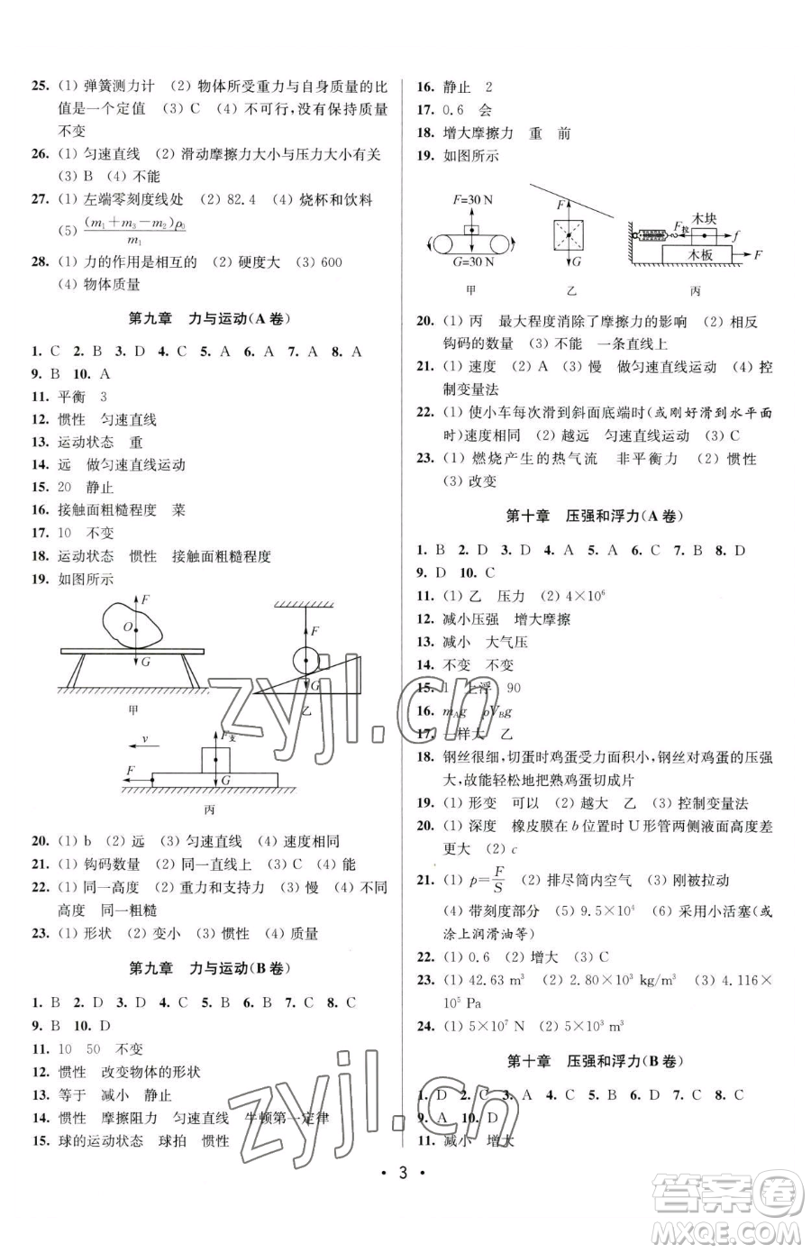 江蘇鳳凰美術(shù)出版社2023成長空間全程跟蹤測試卷八年級(jí)下冊物理蘇科版參考答案