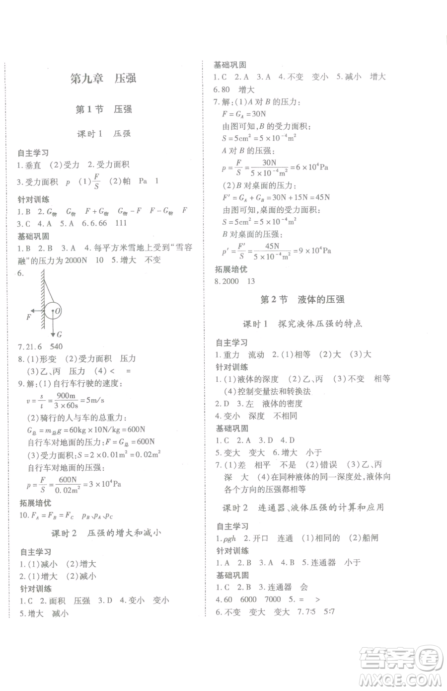 延邊大學出版社2023本土攻略八年級下冊物理滬科版參考答案
