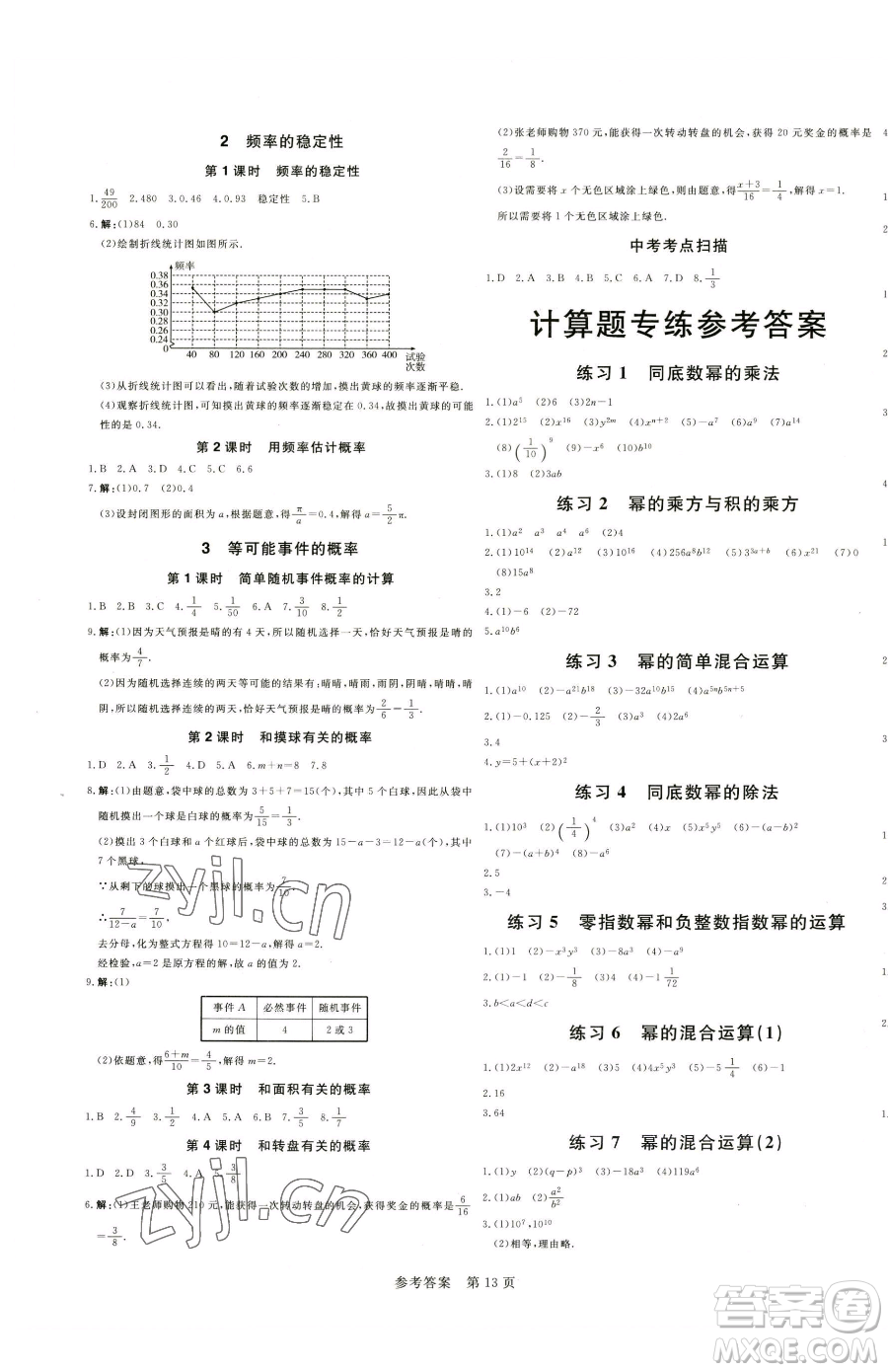 北方婦女兒童出版社2023課堂過關循環(huán)練七年級下冊數(shù)學人教版參考答案