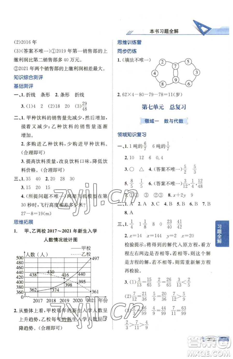 陜西人民教育出版社2023小學教材全解五年級下冊數(shù)學西南師大版參考答案