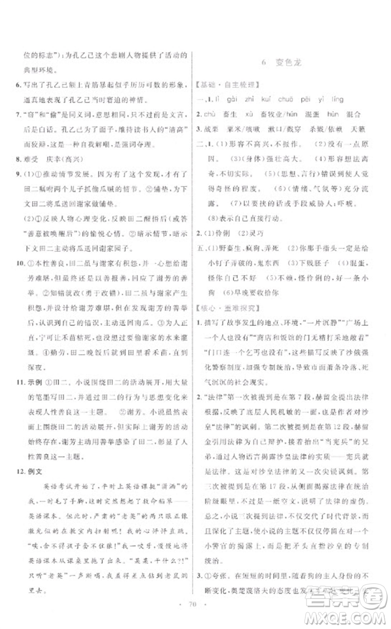 內(nèi)蒙古教育出版社2023初中同步學(xué)習(xí)目標(biāo)與檢測(cè)九年級(jí)語(yǔ)文下冊(cè)人教版參考答案