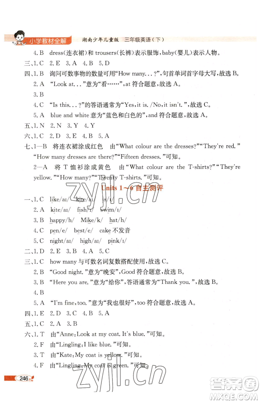 陜西人民教育出版社2023小學(xué)教材全解三年級(jí)下冊(cè)英語湘少版三起參考答案