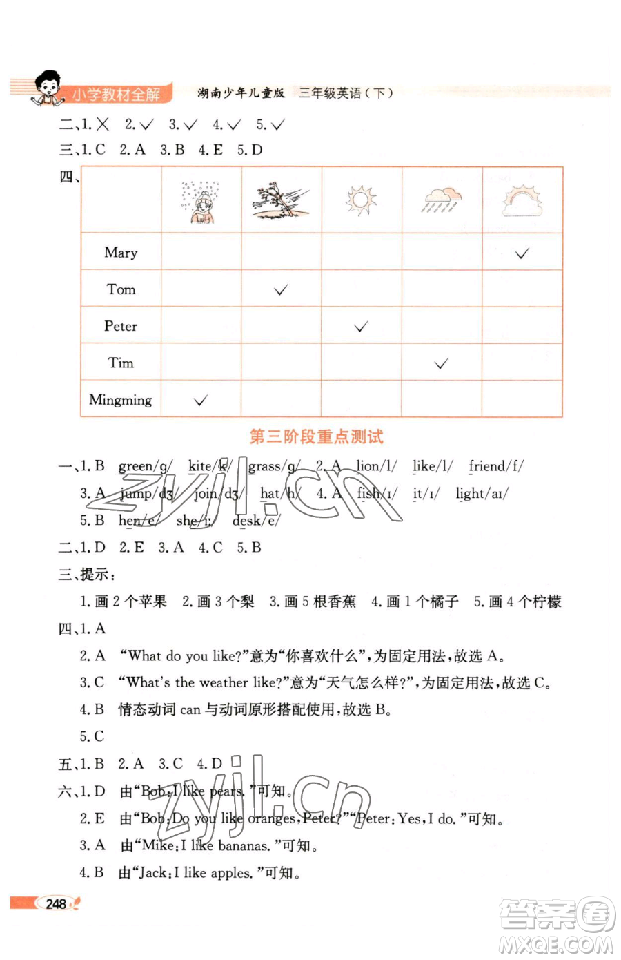 陜西人民教育出版社2023小學(xué)教材全解三年級(jí)下冊(cè)英語湘少版三起參考答案