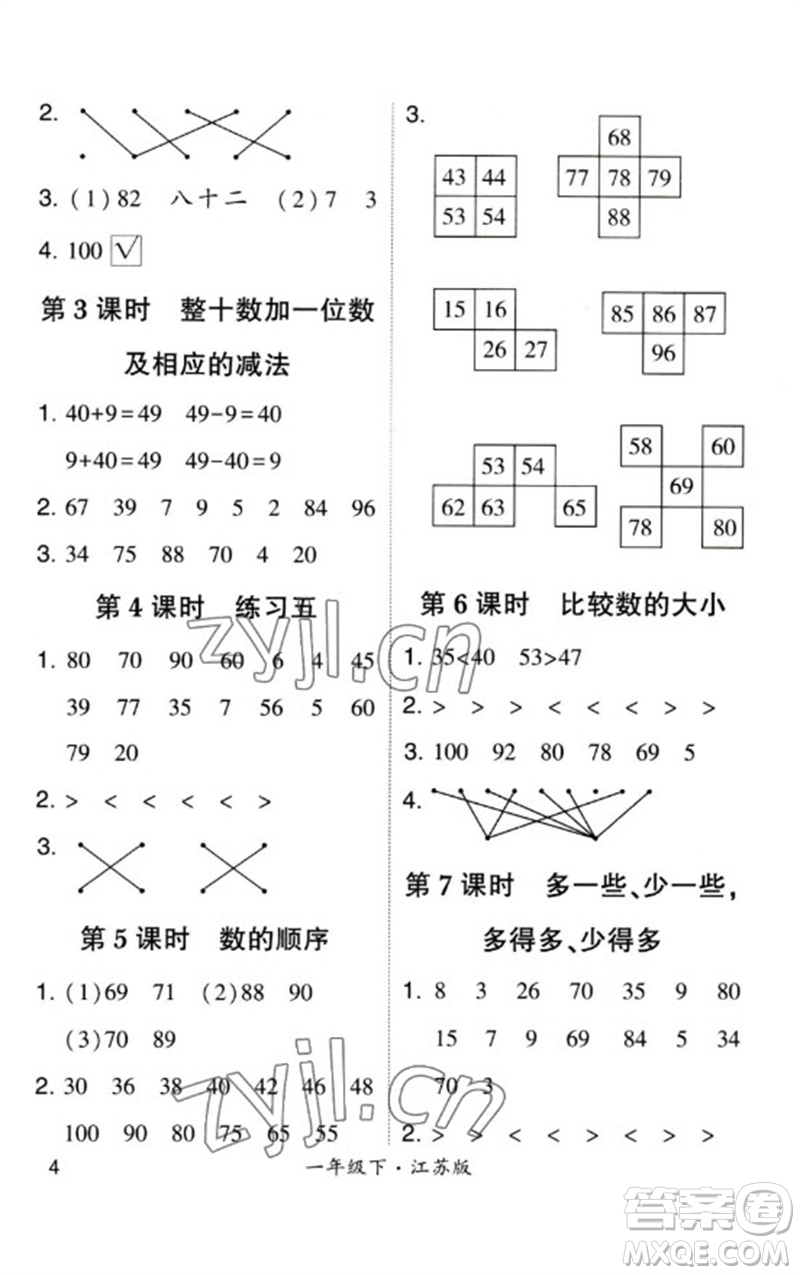 河海大學出版社2023學霸計算小能手一年級數(shù)學下冊蘇教版參考答案