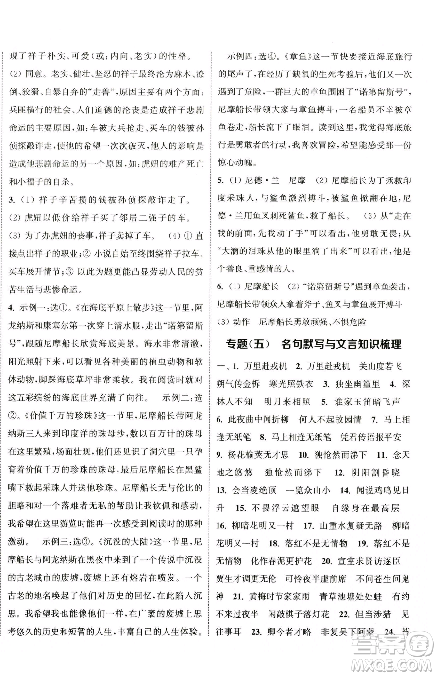 南京大學出版社2023提優(yōu)訓練課課練七年級下冊語文人教版徐州專版參考答案