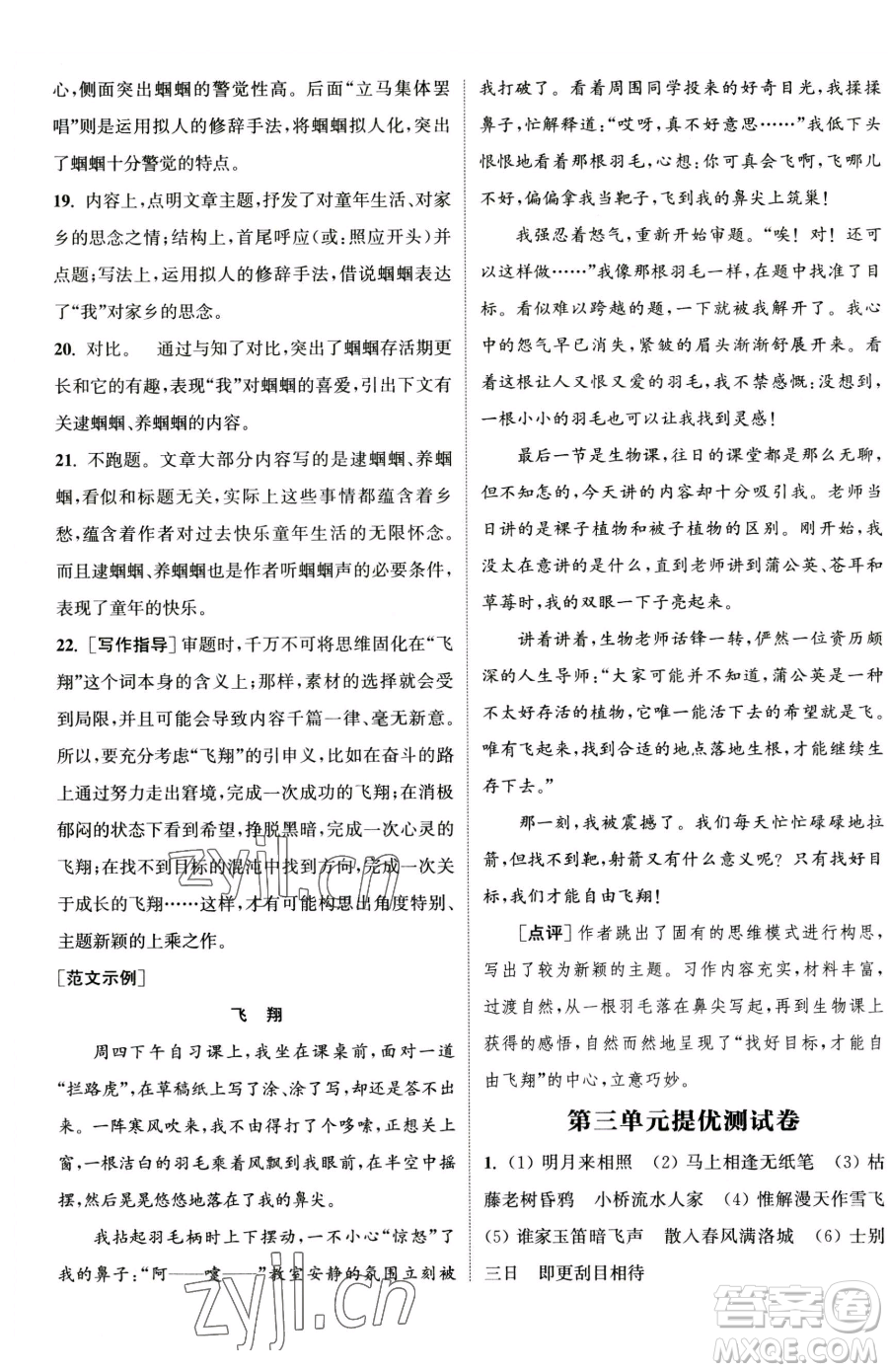 南京大學出版社2023提優(yōu)訓練課課練七年級下冊語文人教版徐州專版參考答案