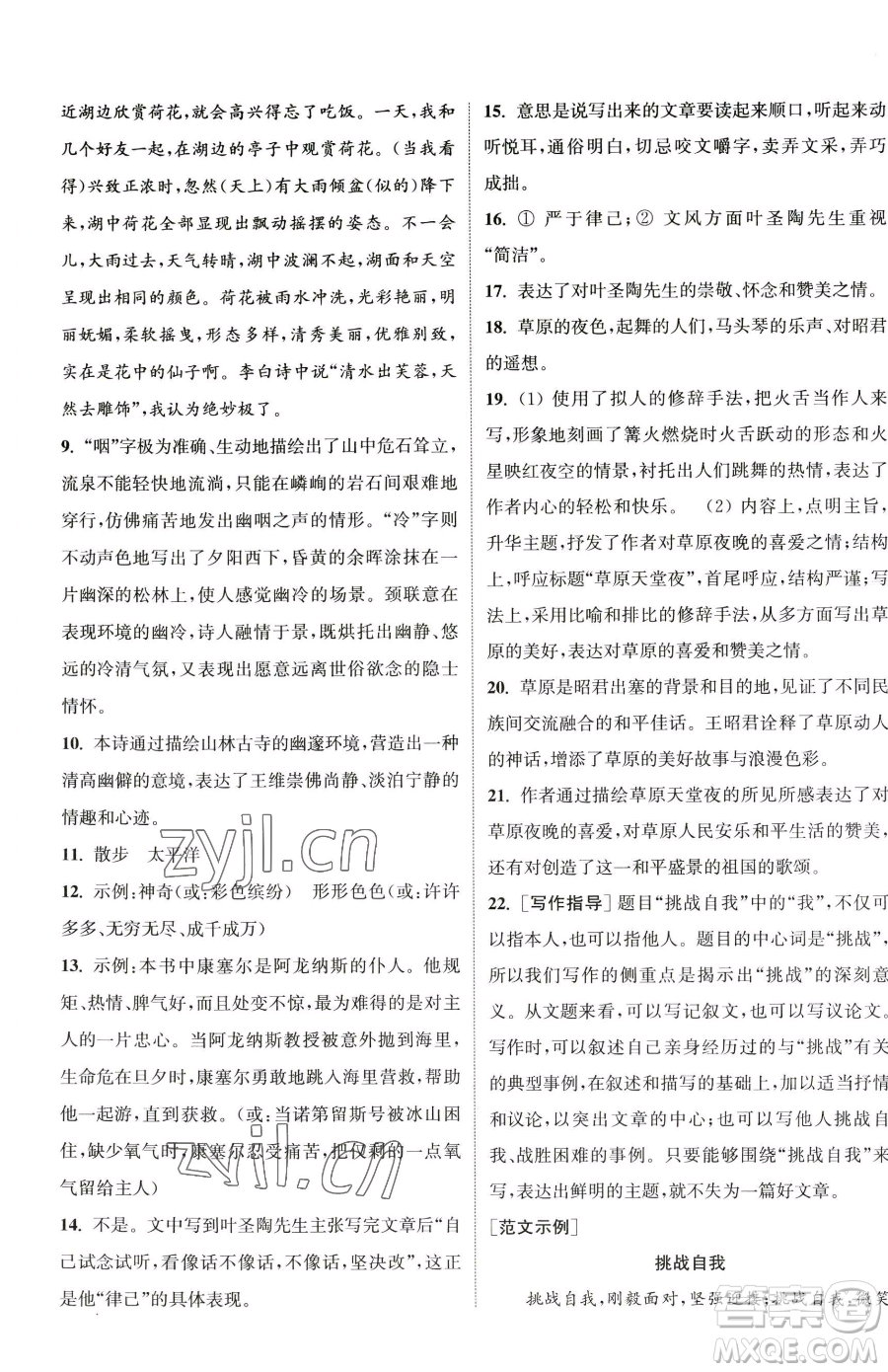 南京大學出版社2023提優(yōu)訓練課課練七年級下冊語文人教版徐州專版參考答案