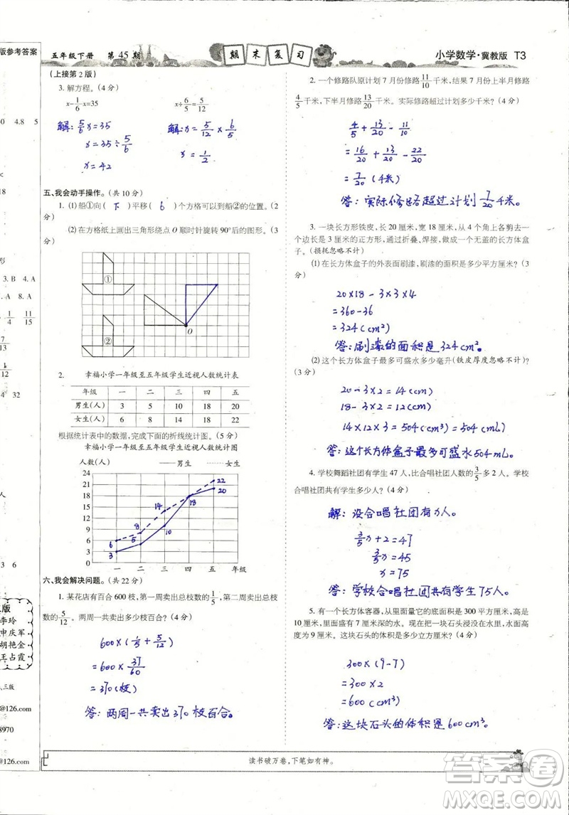 2023年春少年智力開發(fā)報五年級數(shù)學下冊冀教版第43-46期答案