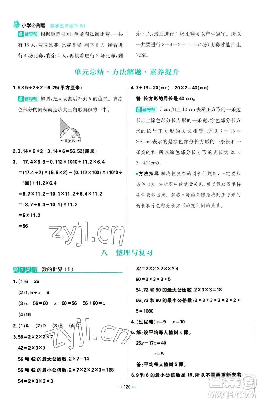 首都師范大學(xué)出版社2023小學(xué)必刷題五年級下冊數(shù)學(xué)蘇教版參考答案