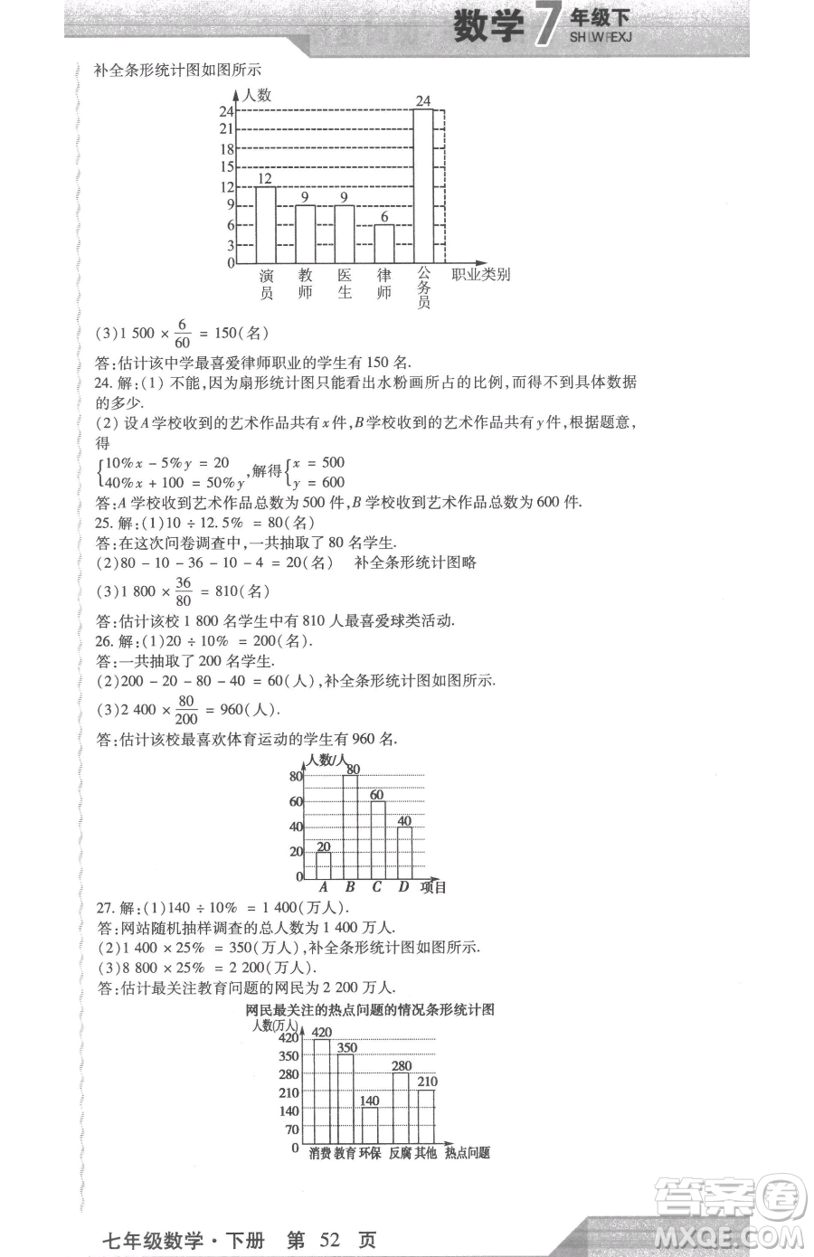 北方婦女兒童出版社2023精析巧練課時(shí)達(dá)標(biāo)七年級(jí)下冊(cè)數(shù)學(xué)人教版參考答案